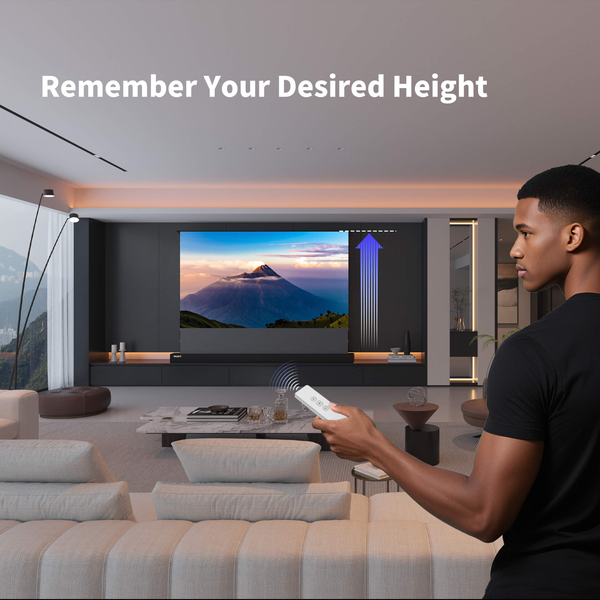 WUPRO Cinema LeApex ALR Smart Motorized Floor Rising Screen Black Crystal