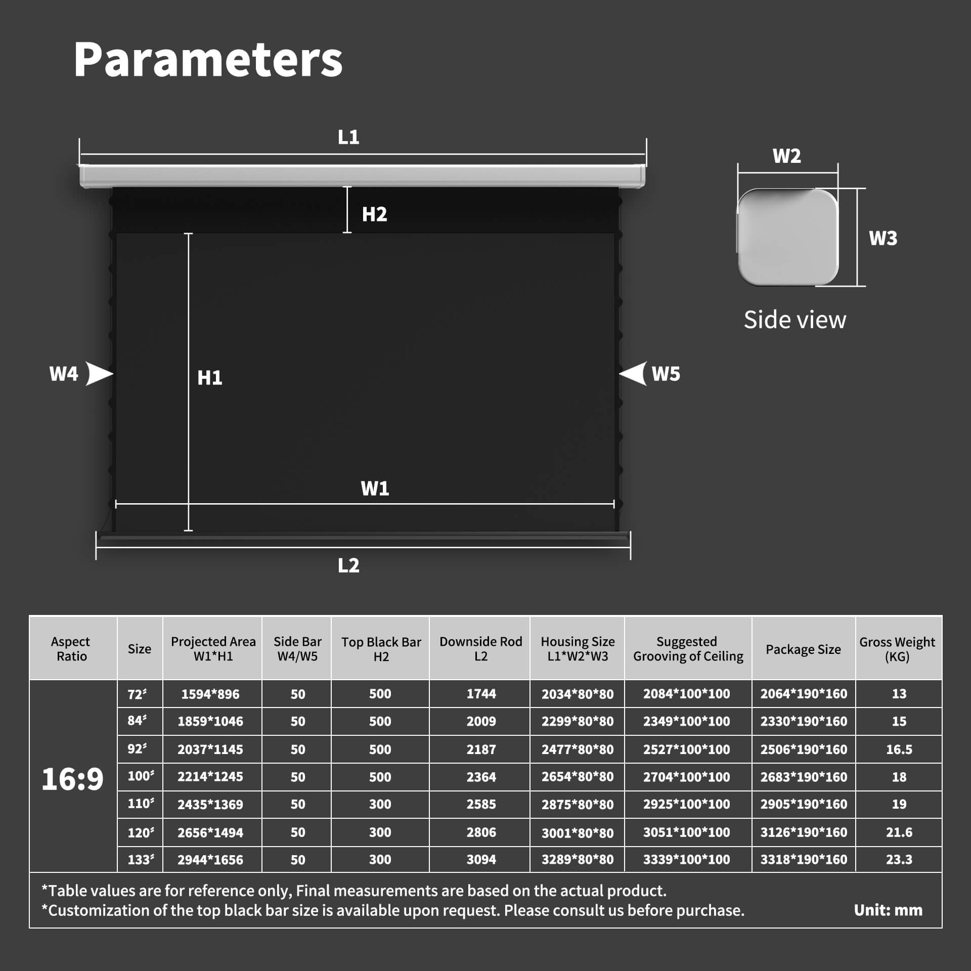 WUPRO Cinema QuadraArc ALR Smart Motorized Drop-Down Screen Black Crystal