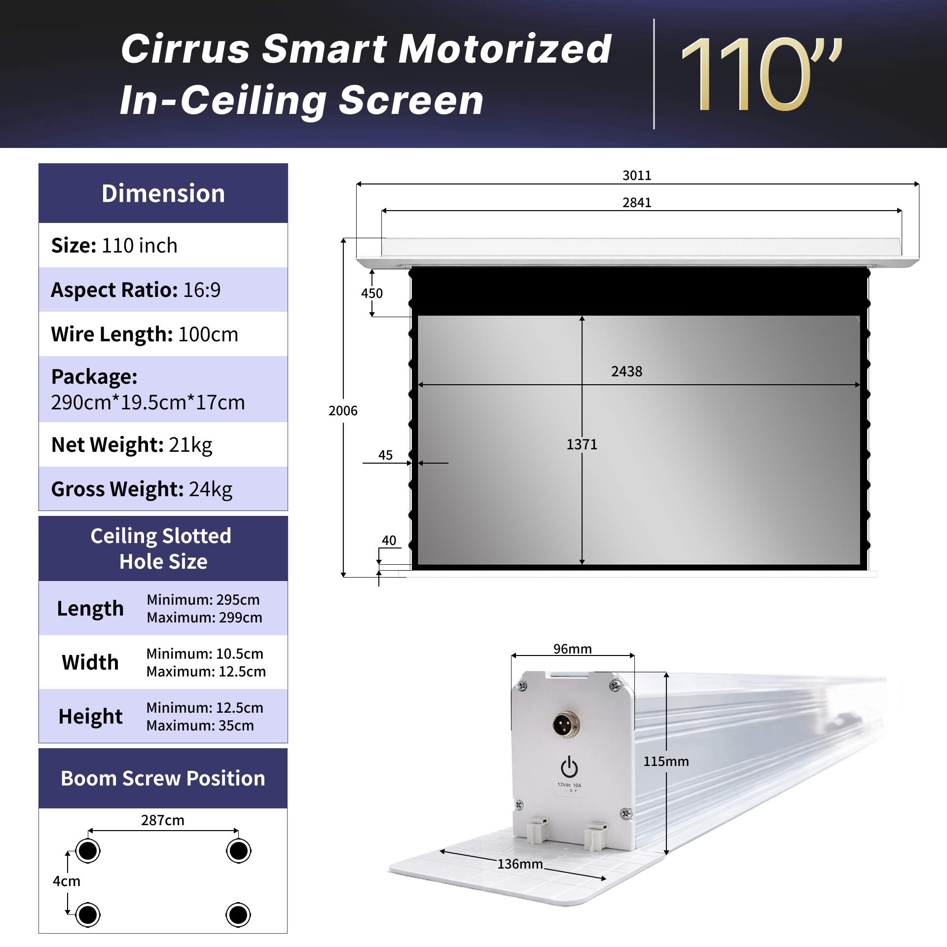 WUPRO Cinema Cirrus Smart Motorized In-Ceiling Screen