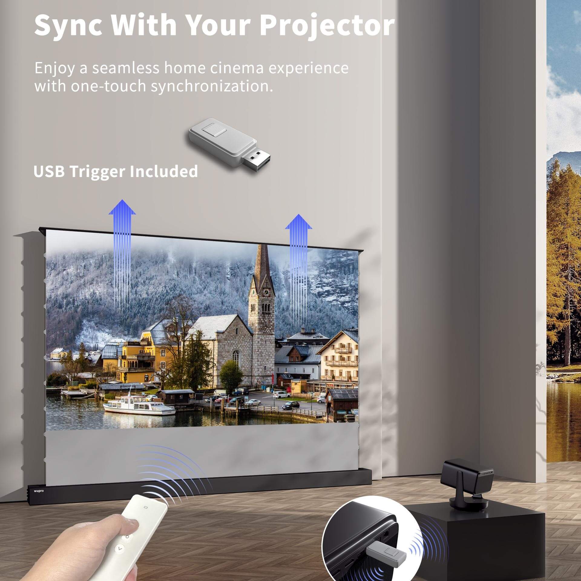 WUPRO Cinema LeApex Smart Motorized Floor Rising Screen Soft Matte Grey