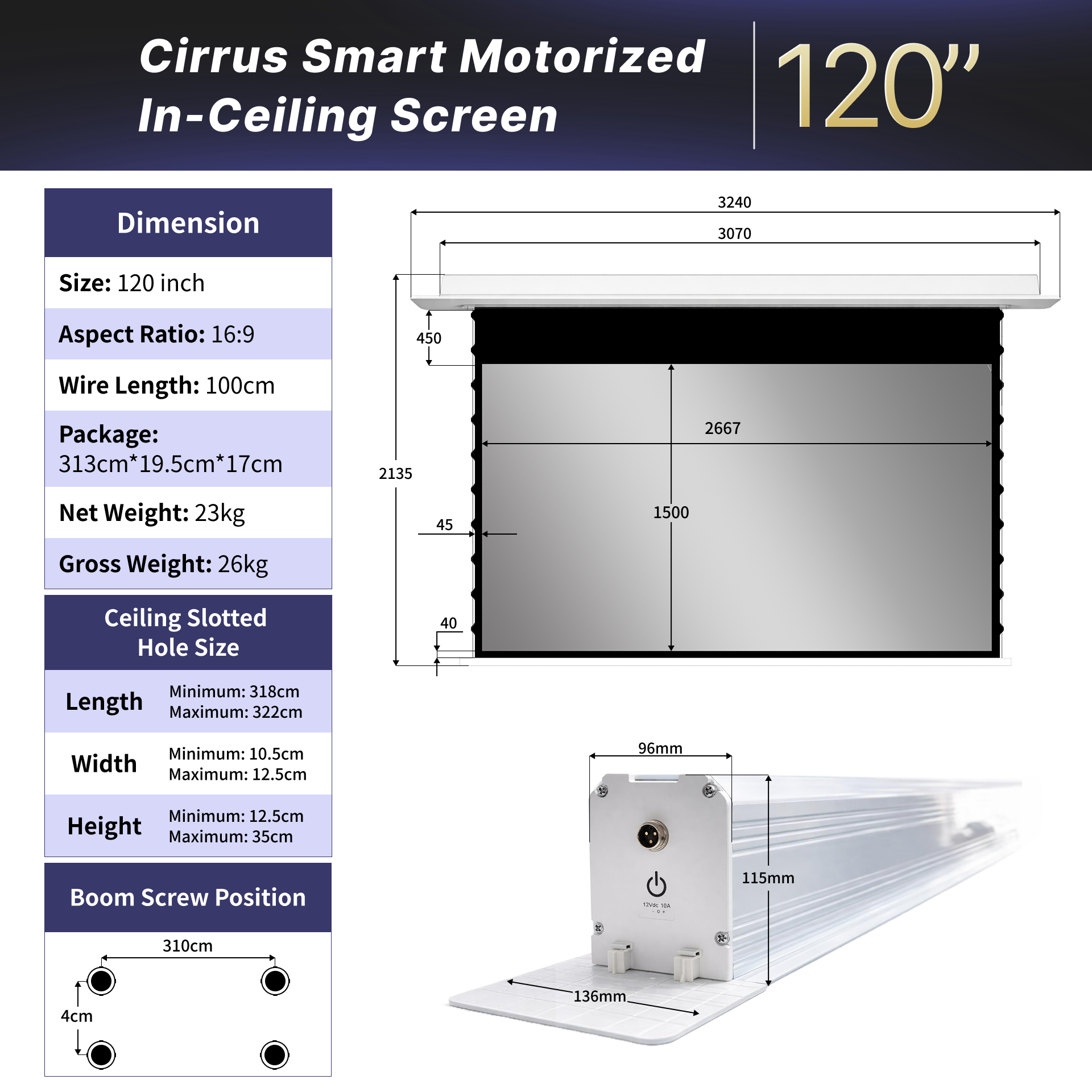WUPRO Cinema Cirrus Smart Motorized In-Ceiling Screen