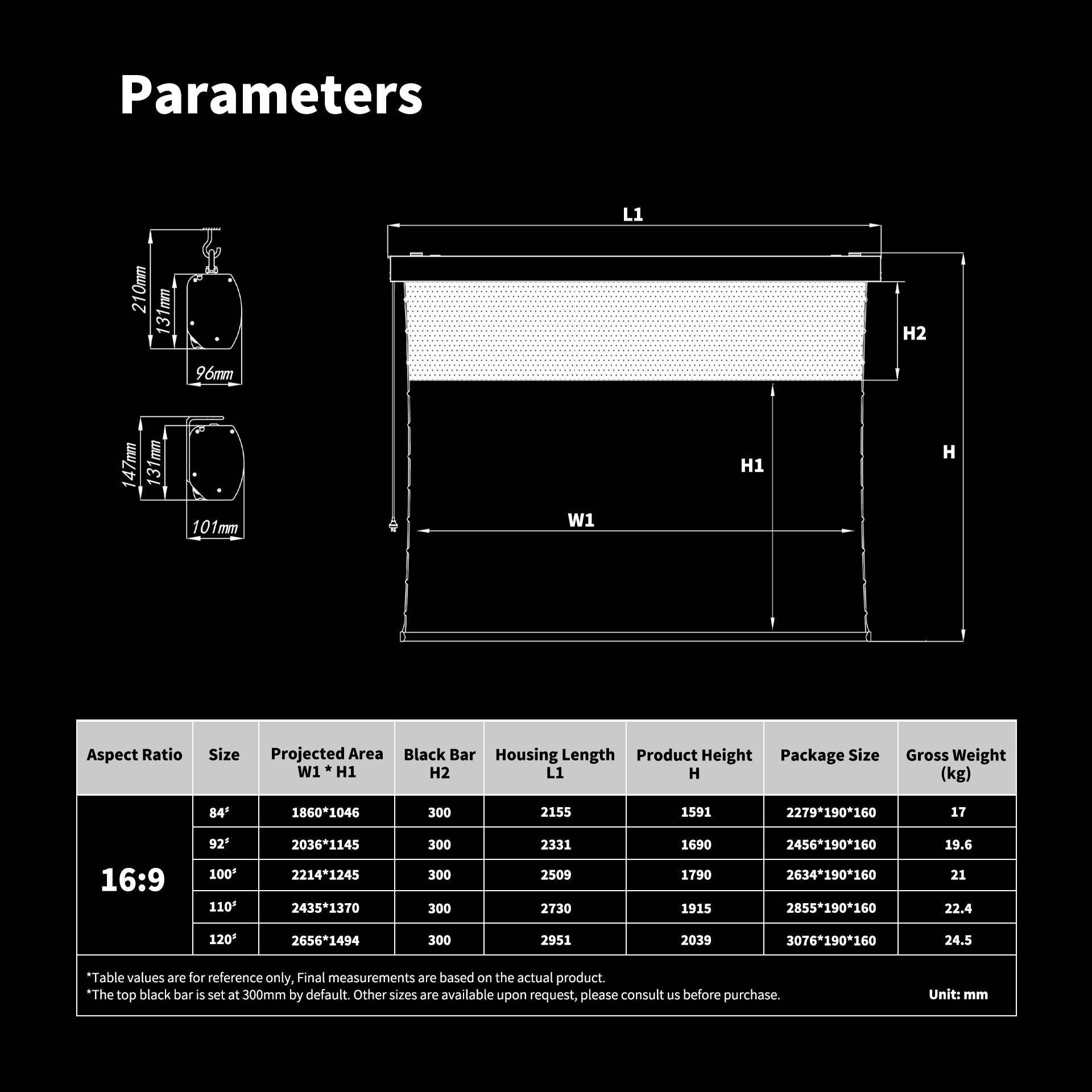 WUPRO Cinema FlowArc CLR Smart Motorized Drop-Down Screen CBSP