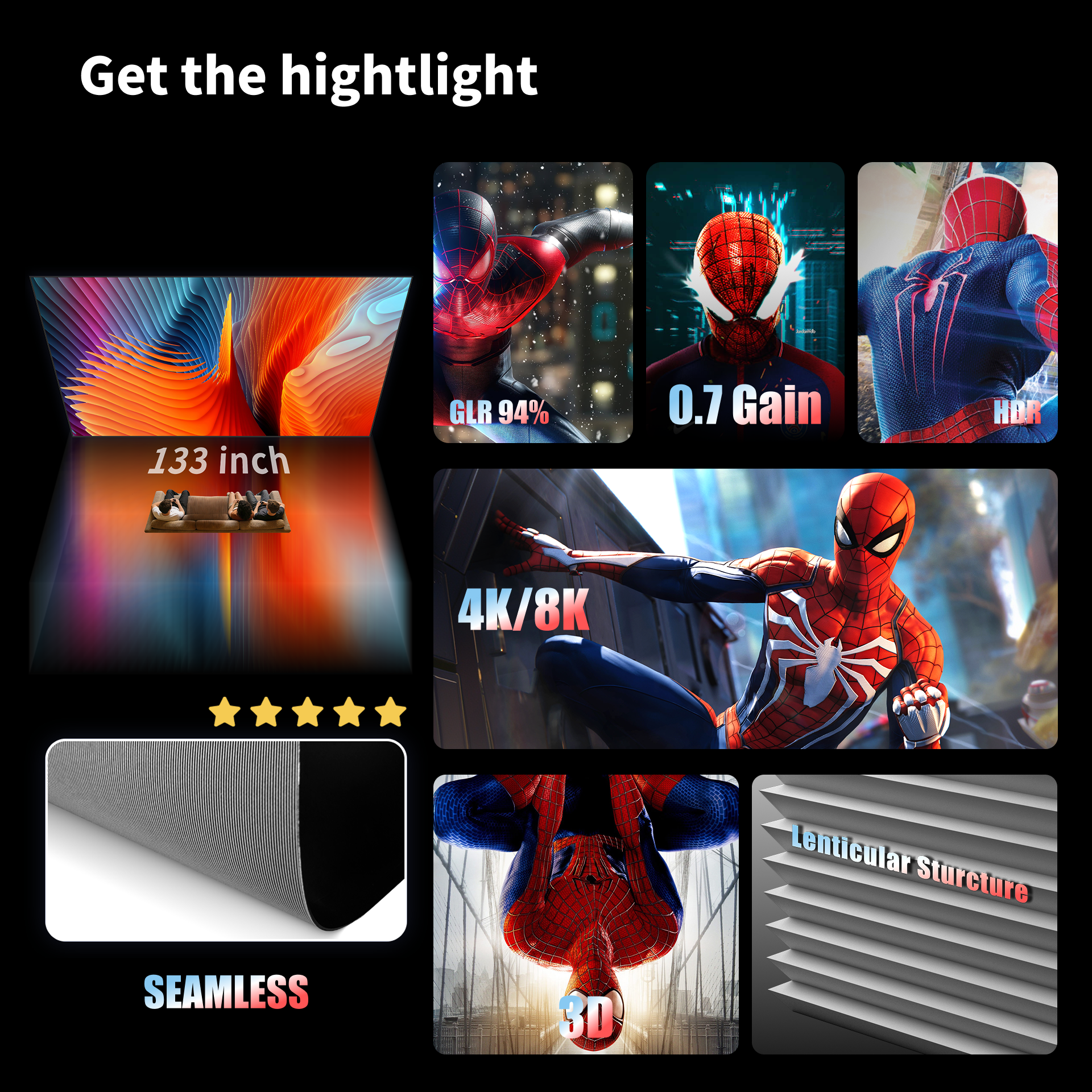 133 inch ALR screen for home theater movies, sports, and gaming