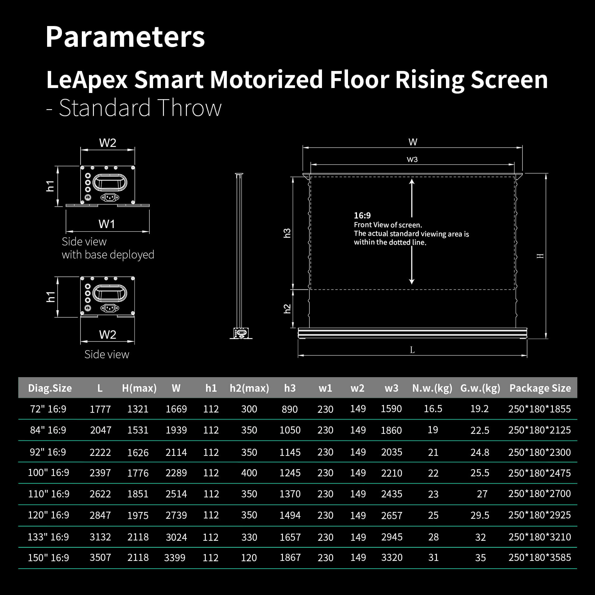 WUPRO Cinema LeApex Smart Motorized Floor Rising Screen Soft Matte Grey