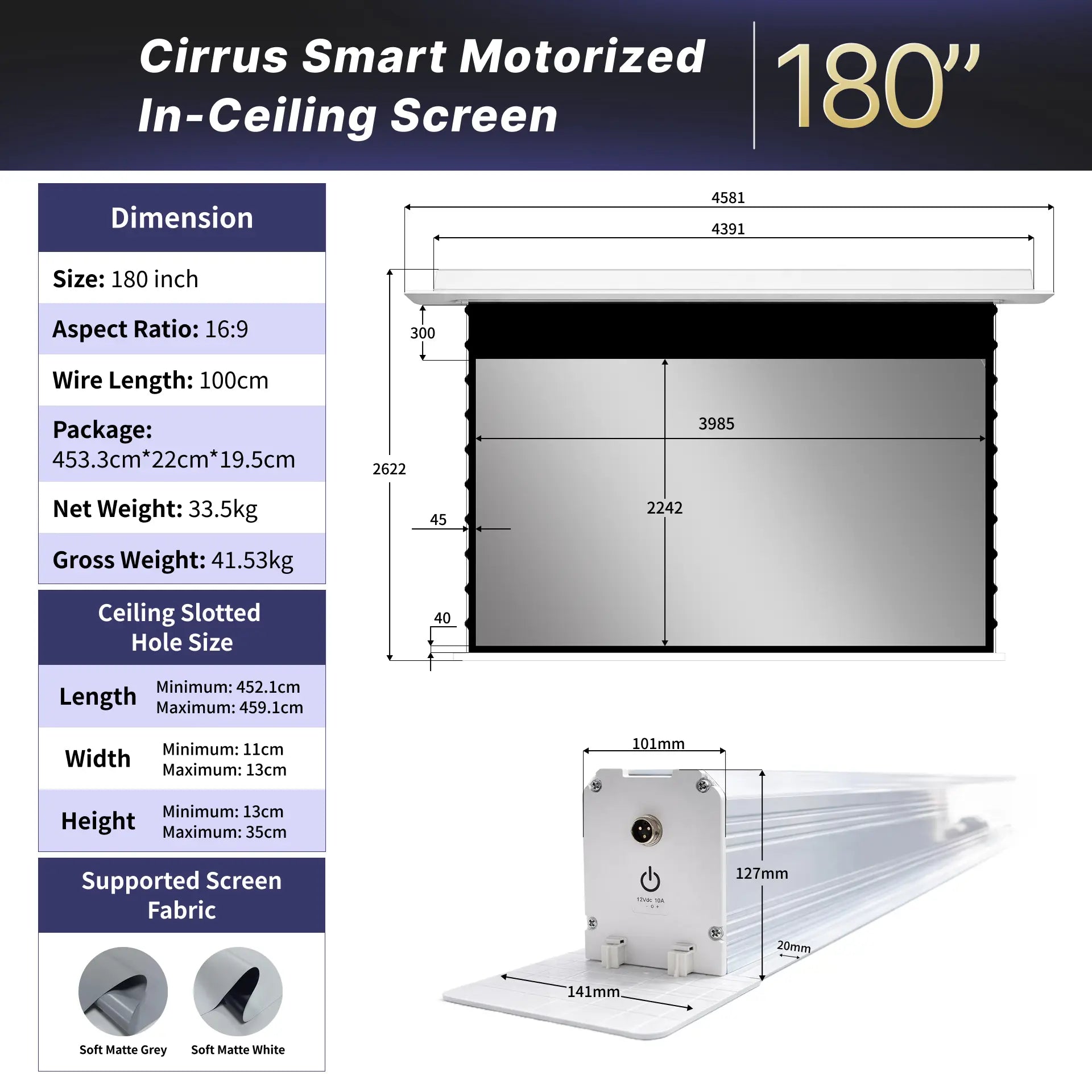 WUPRO Cinema Cirrus Motorisierte Deckenleinwand