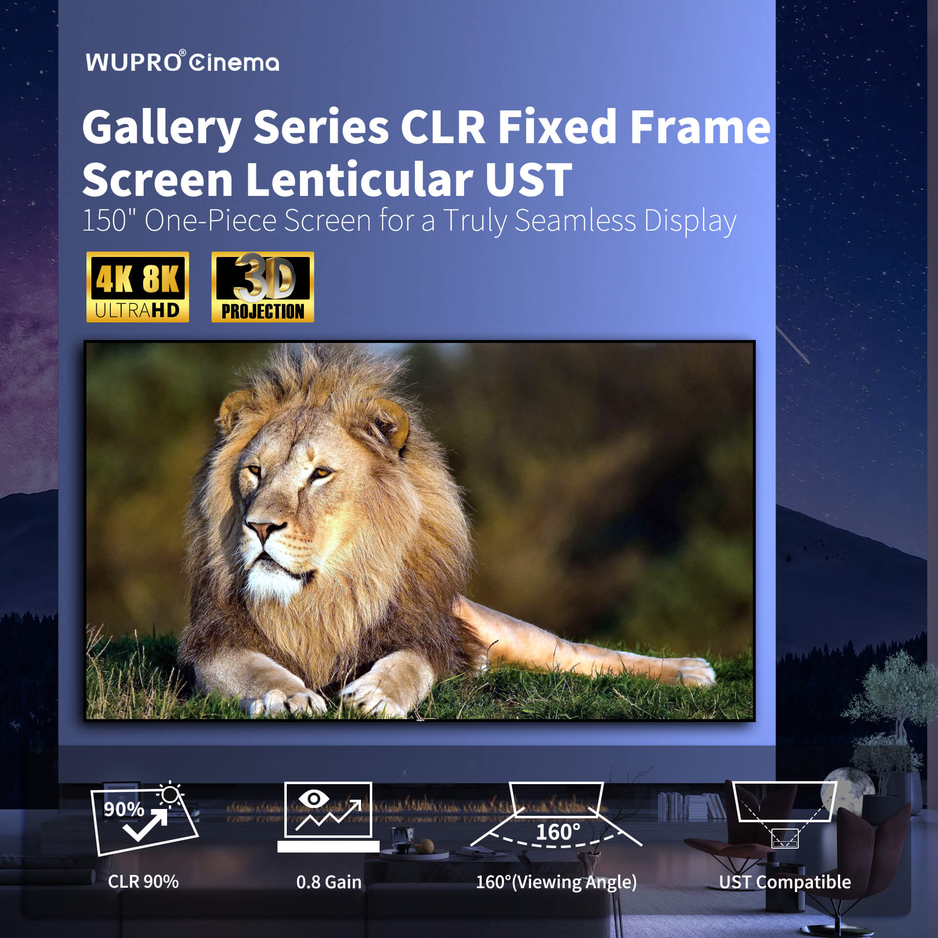 WUPRO Cinema 150" Gallery Series CLR Fixed Frame Screen Lenticular UST