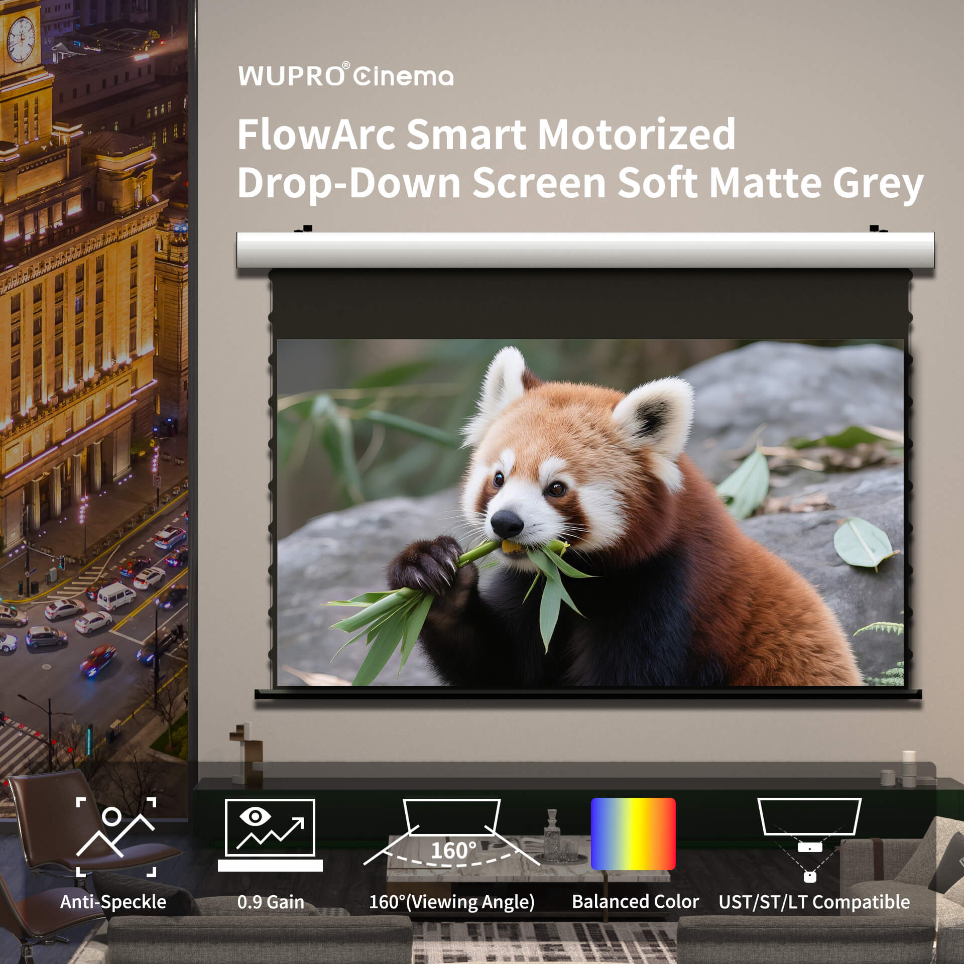 WUPRO Cinema FlowArc Smart Motorized Drop-Down Screen Soft Matte Grey