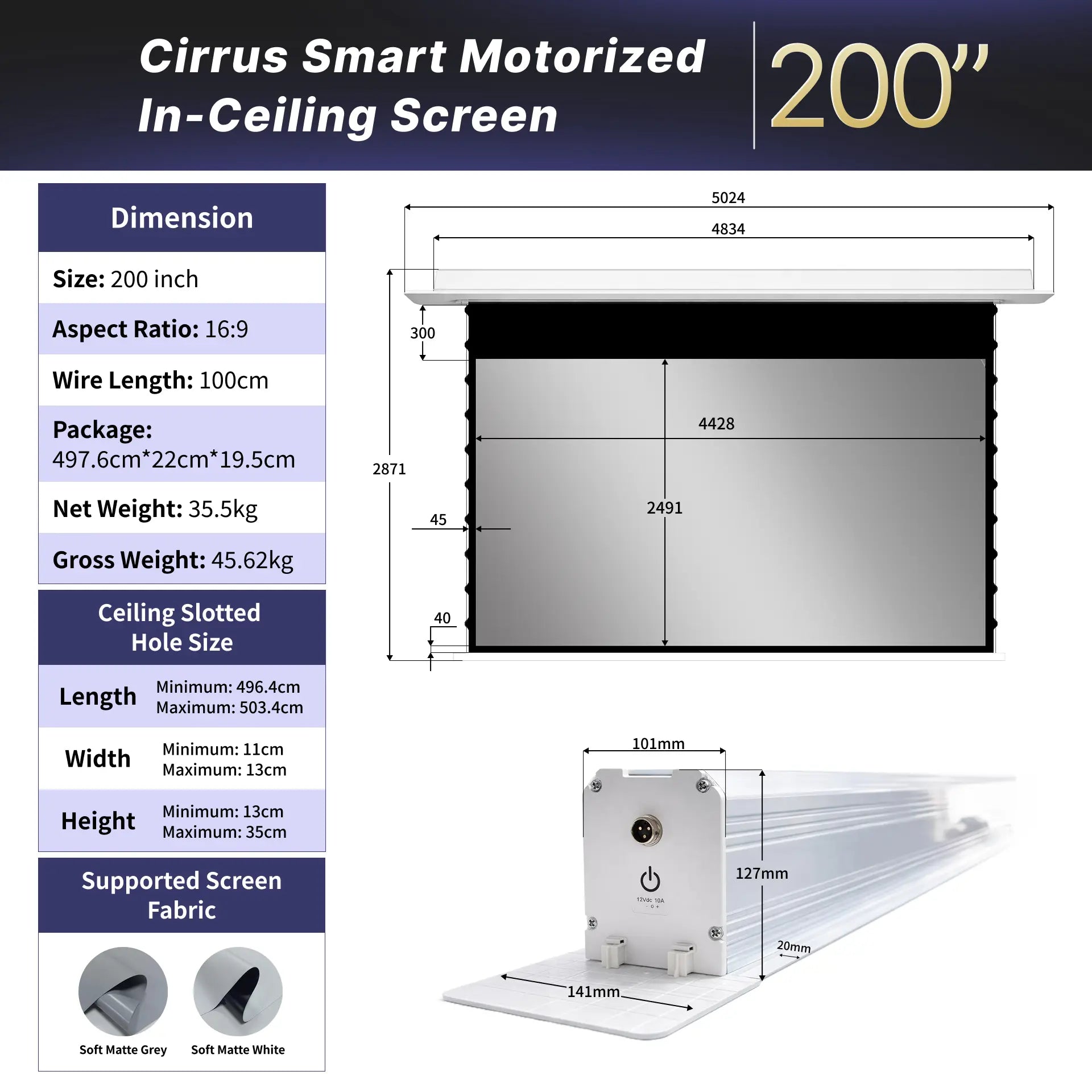 WUPRO Cinema Cirrus Motorisierte Deckenleinwand