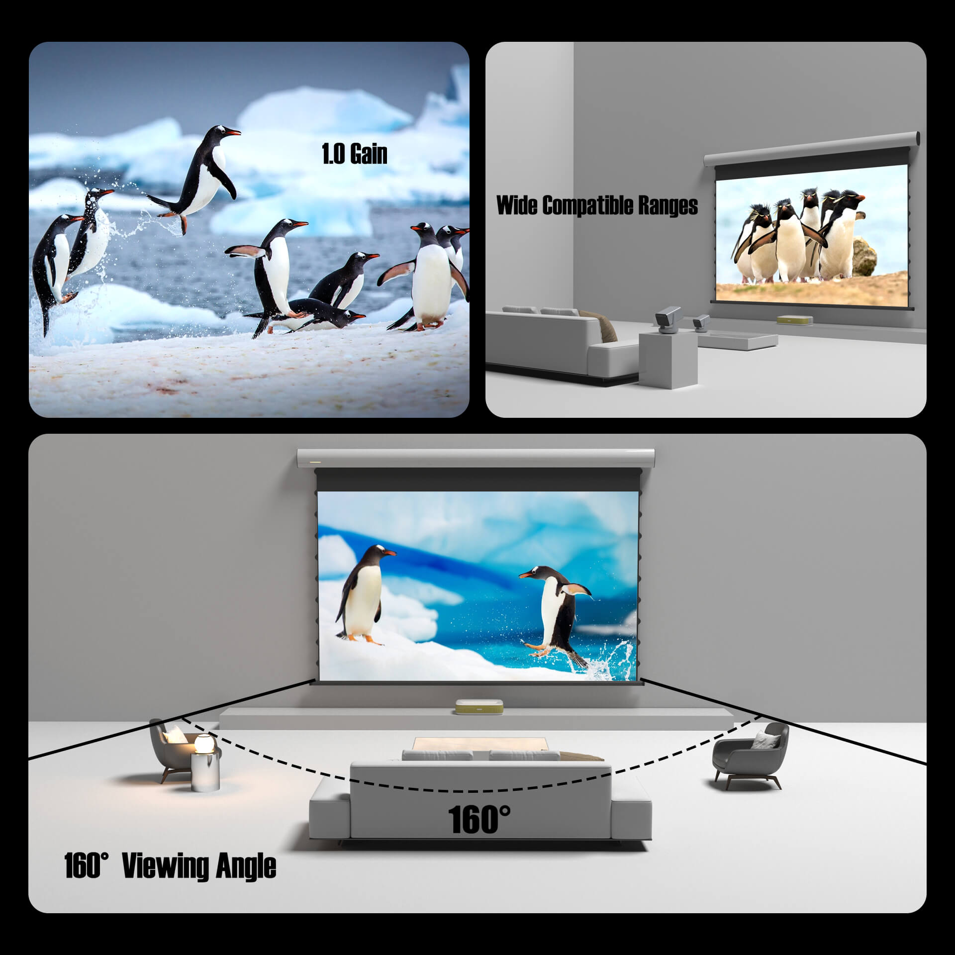 WUPRO Cinema FlowArc Écran motorisé à descente automatique intelligent, blanc soft mat