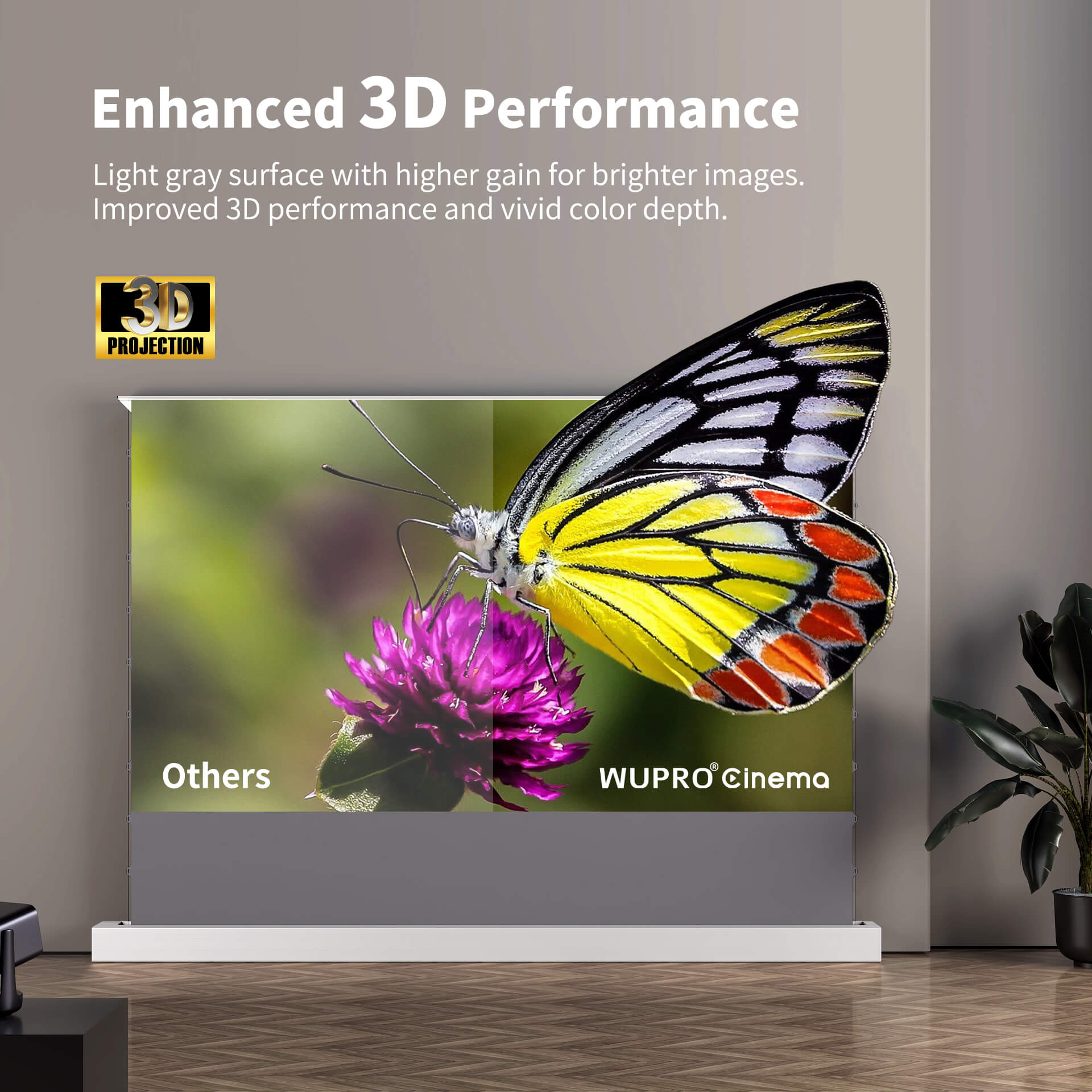 WUPRO Cinema LeApex Smart Motorized Floor Rising Screen Grey Crystal