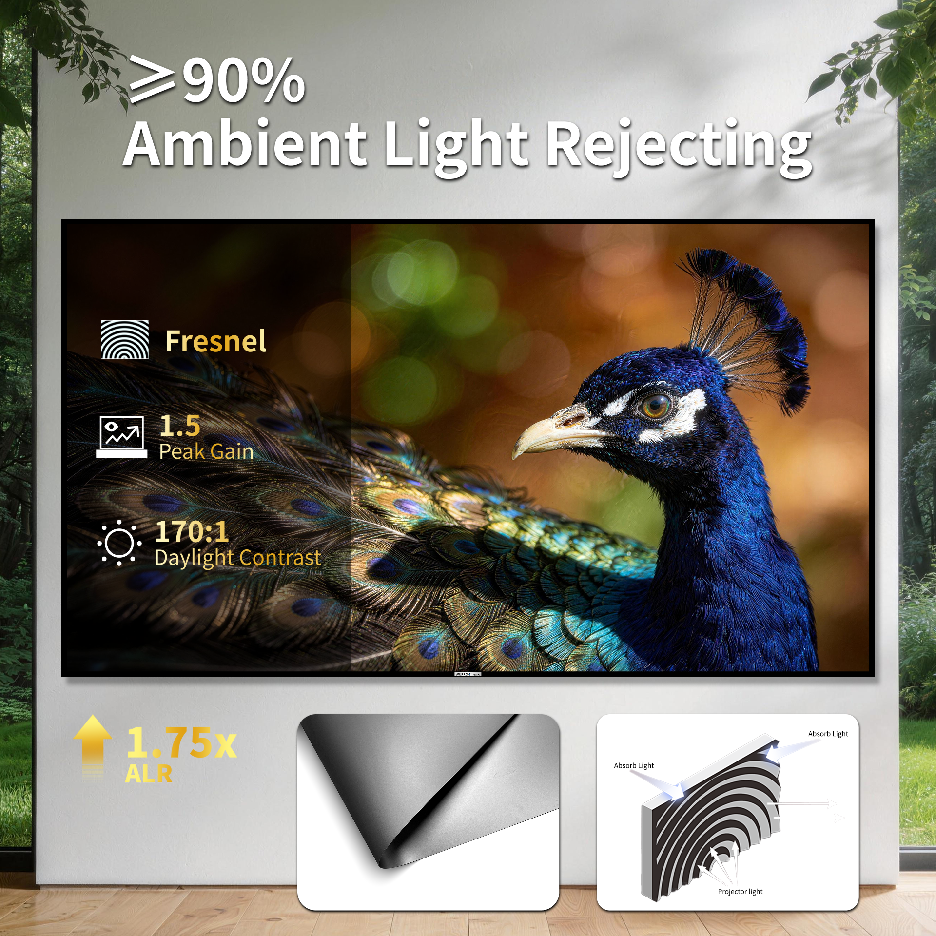 WUPRO Cinema 150 inch SEAMLESS Peacock Evo ALR Fixed Frame Screen Fresnel