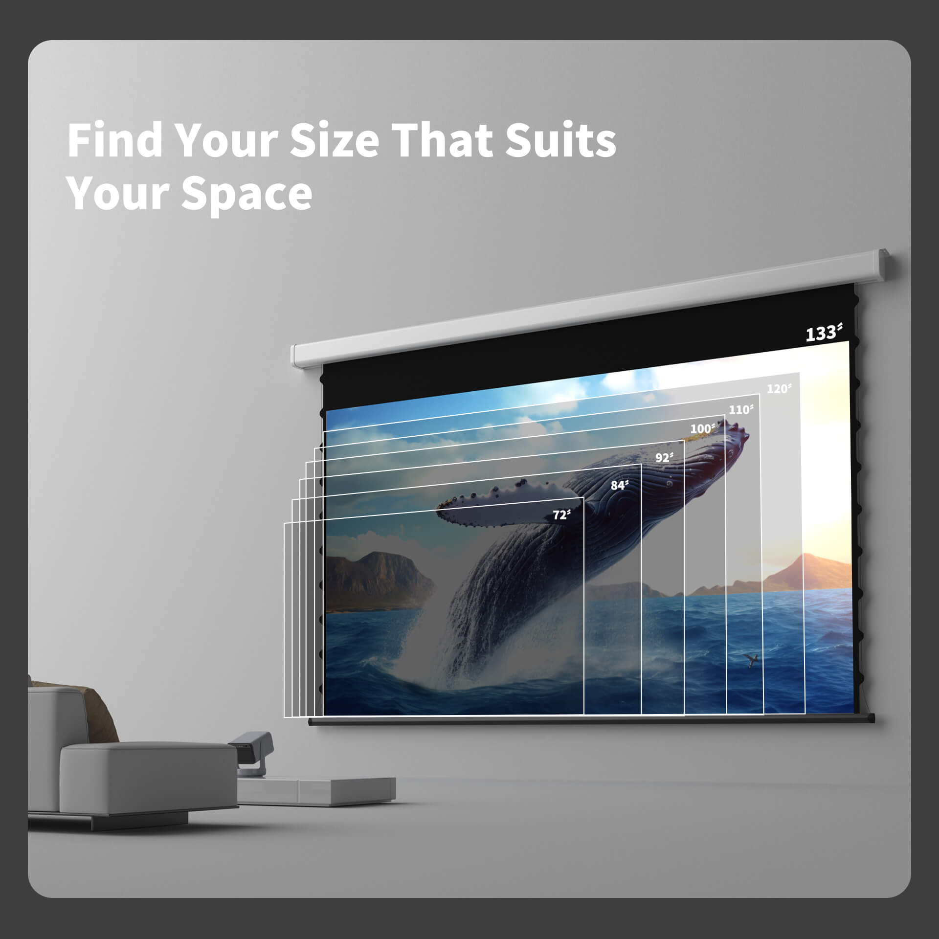 WUPRO Cinema QuadraArc Smart Motorized Drop-Down Screen Soft Matte Grey