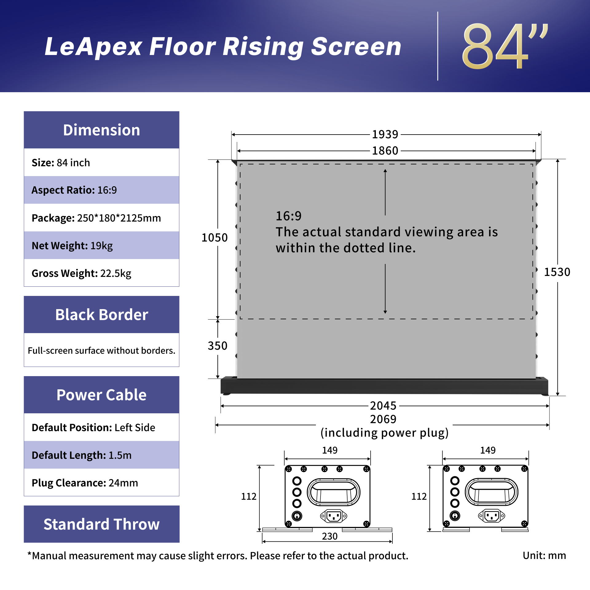 WUPRO Cinema LeApex ALR Smart Motorized Floor Rising Screen Black Crystal