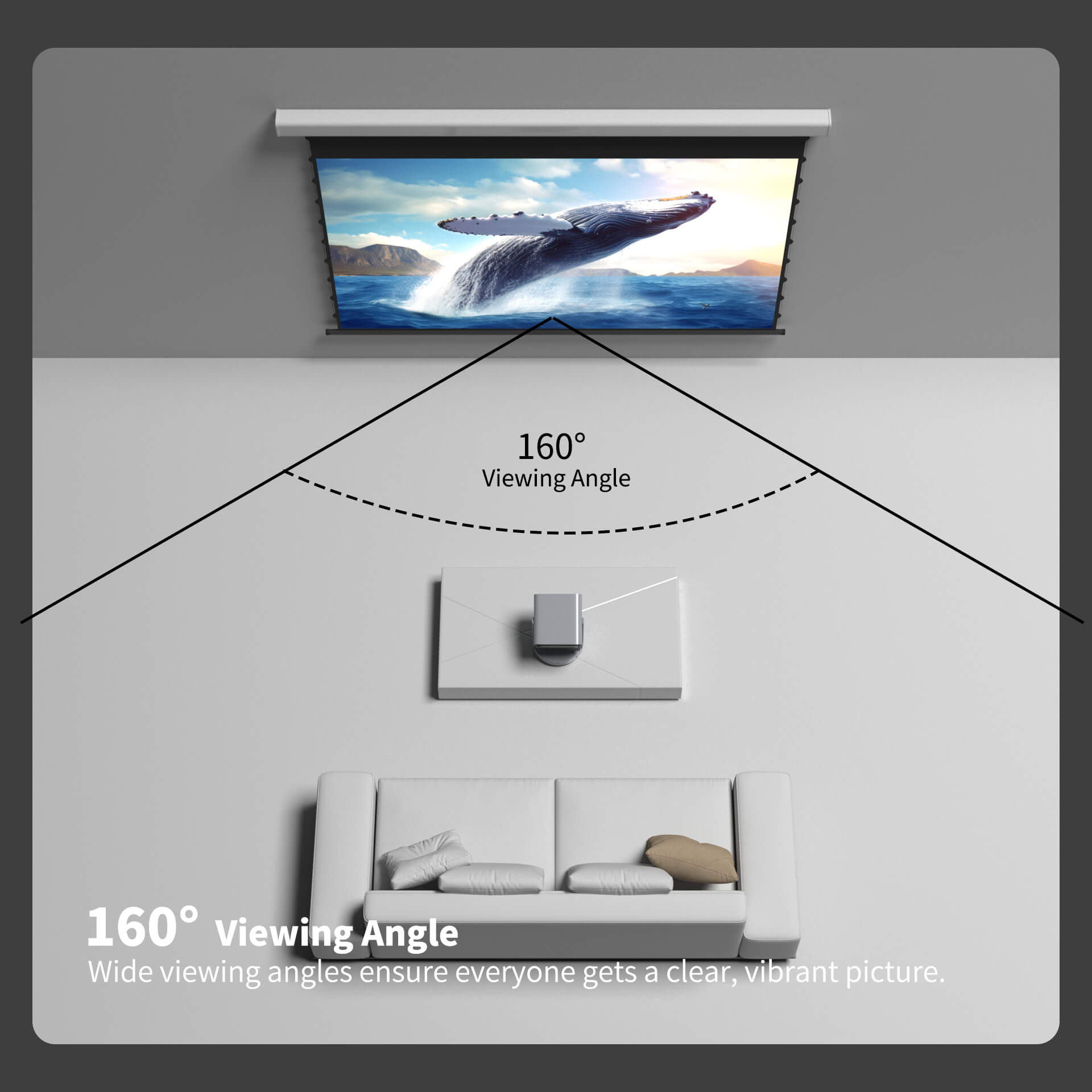 WUPRO Cinema QuadraArc Smart Motorized Drop-Down Screen Grey Crystal