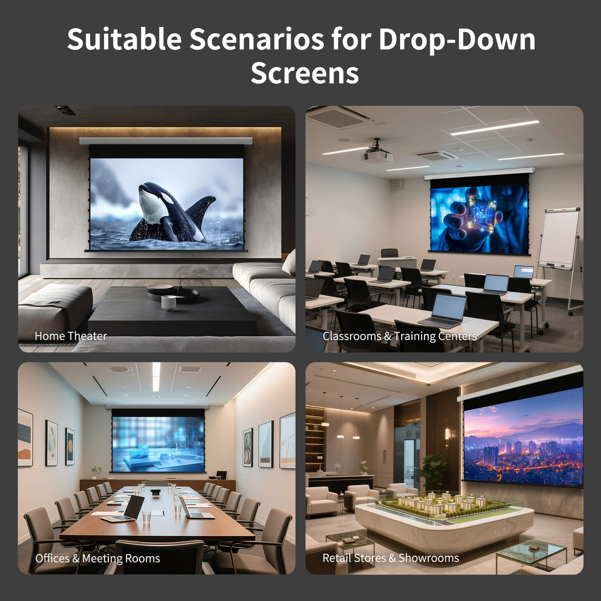 WUPRO Cinema QuadraArc Smart Motorized Drop-Down Screen Soft Matte Grey
