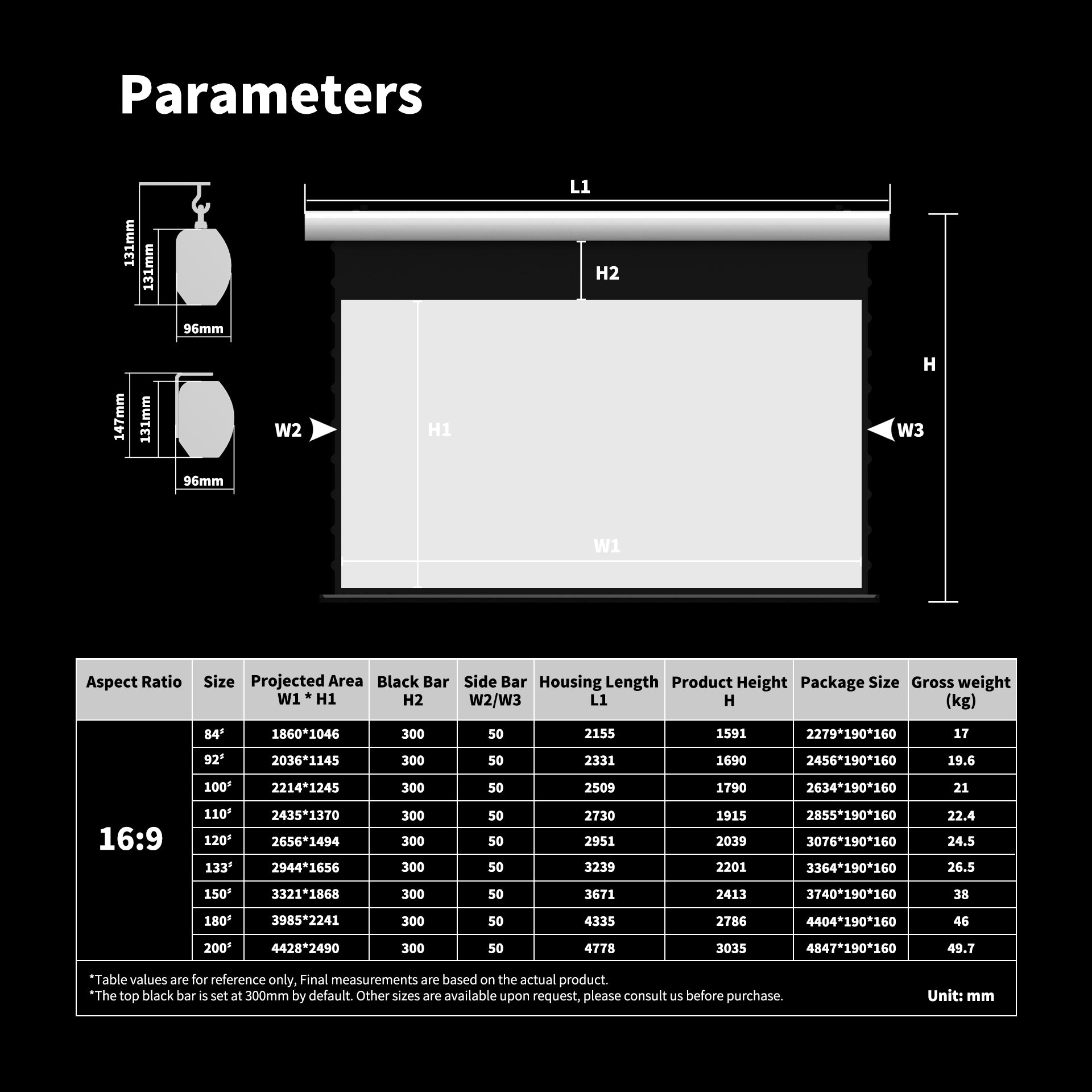 WUPRO Cinema FlowArc Smart Motorized Drop-Down Screen Soft Matte White