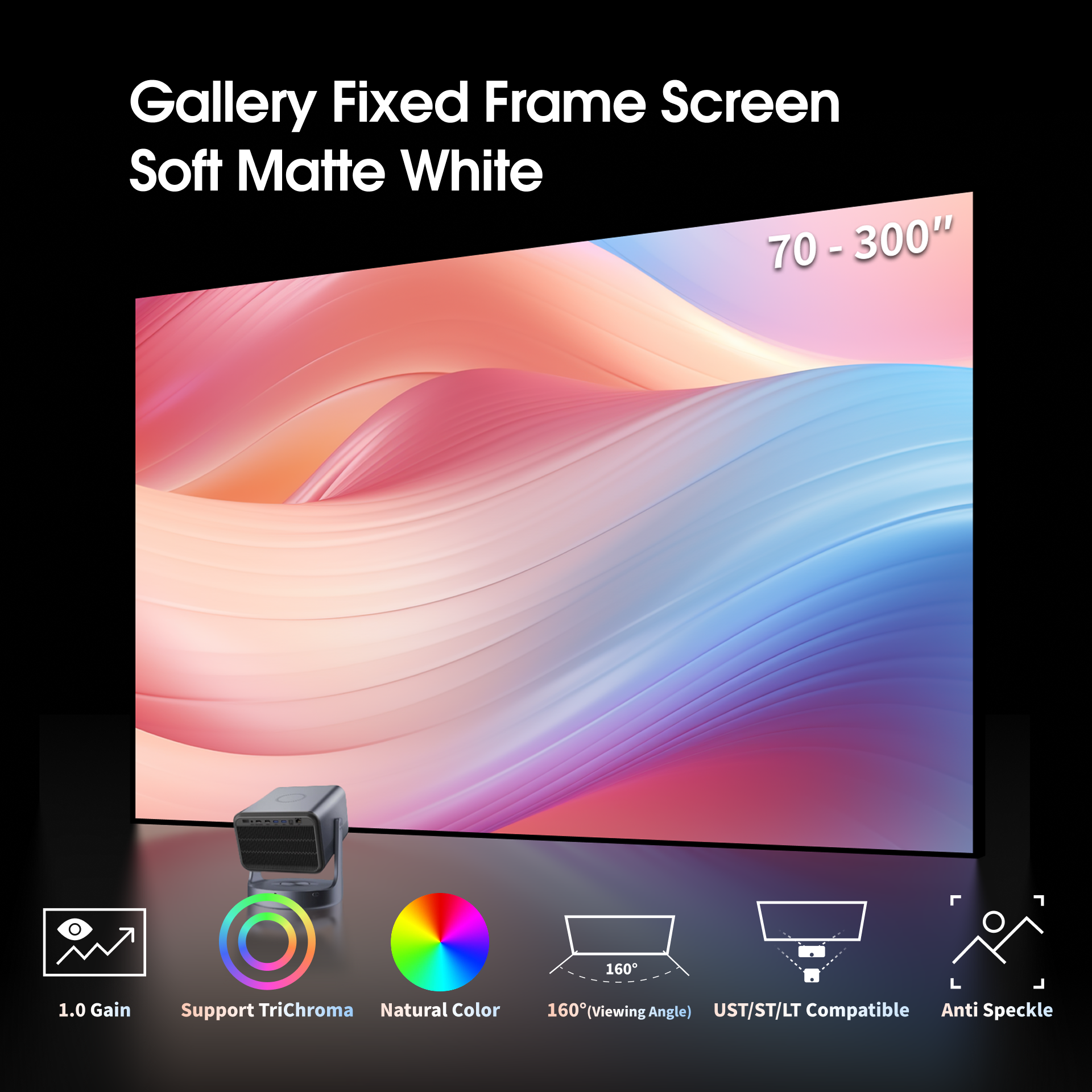 WUPRO Cinema Large size soft matte white fixed frame projector screen available from 70 to 300 inch for home theater cinema room setup for both ust and long throw projector