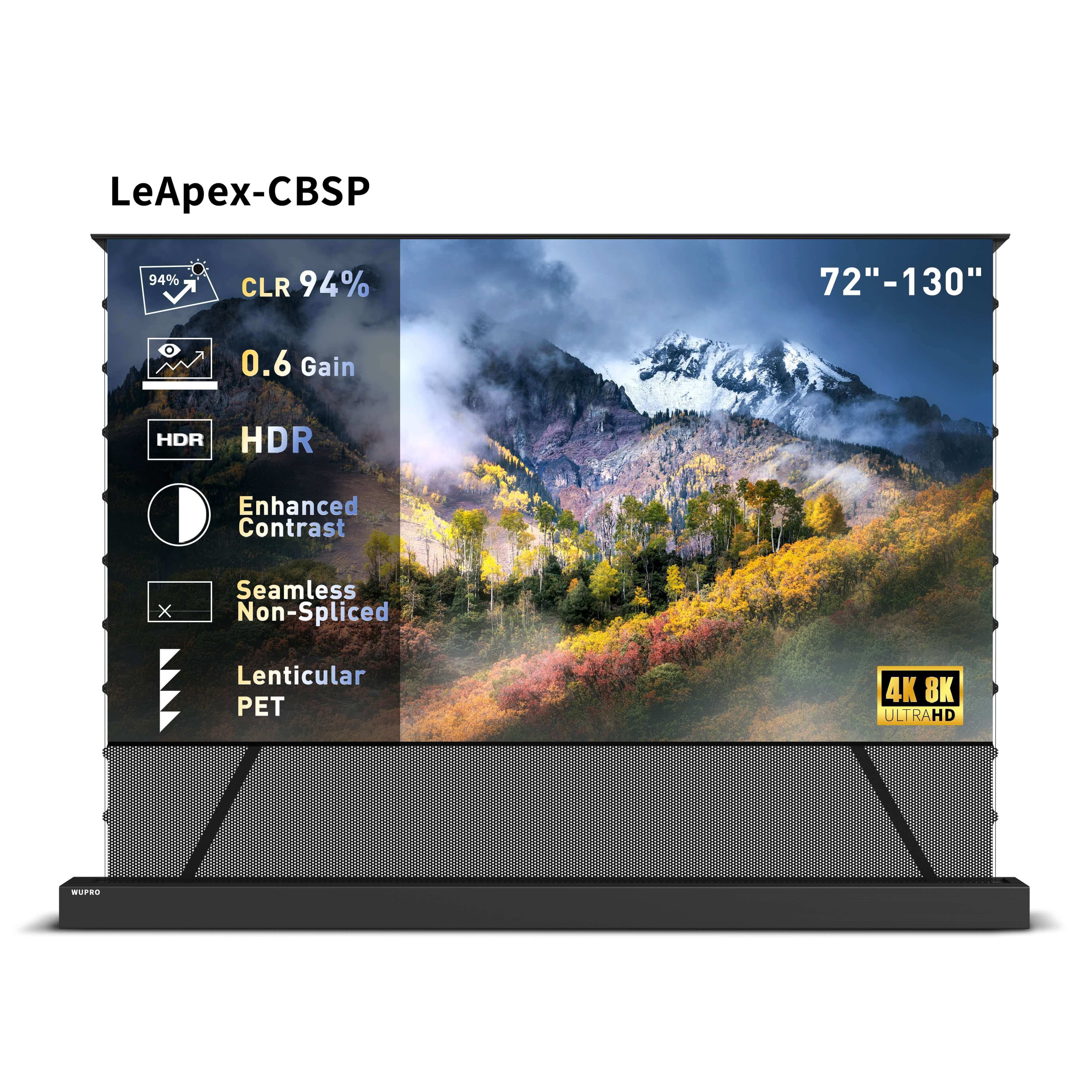 72 inch -130 inch WUPRO Cinema motorized floor rising UST CLR projector screen in a bright living room setup