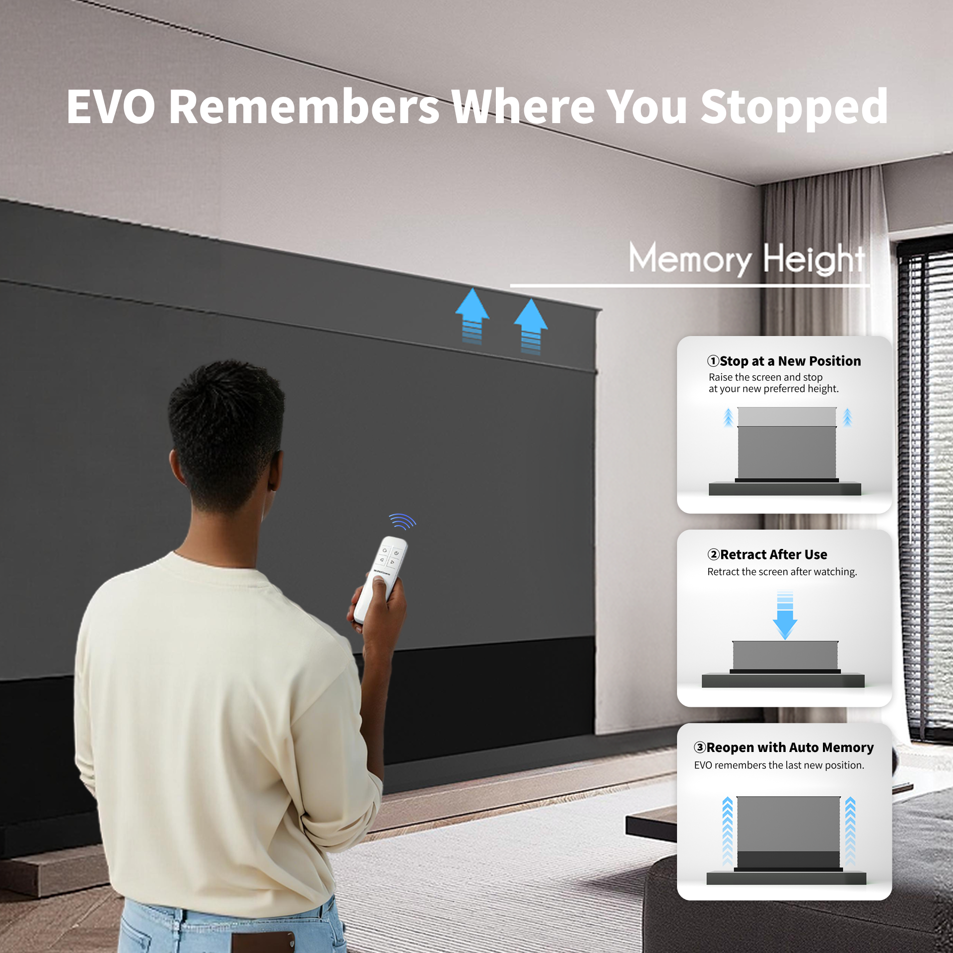 Easy height setting with WUPRO Smart Memory Positioning, ensuring the UST screen rises to your saved height