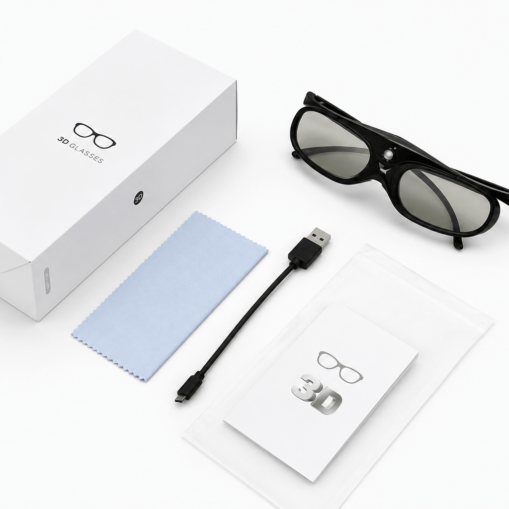 DLP 3D glasses package contents and accessories