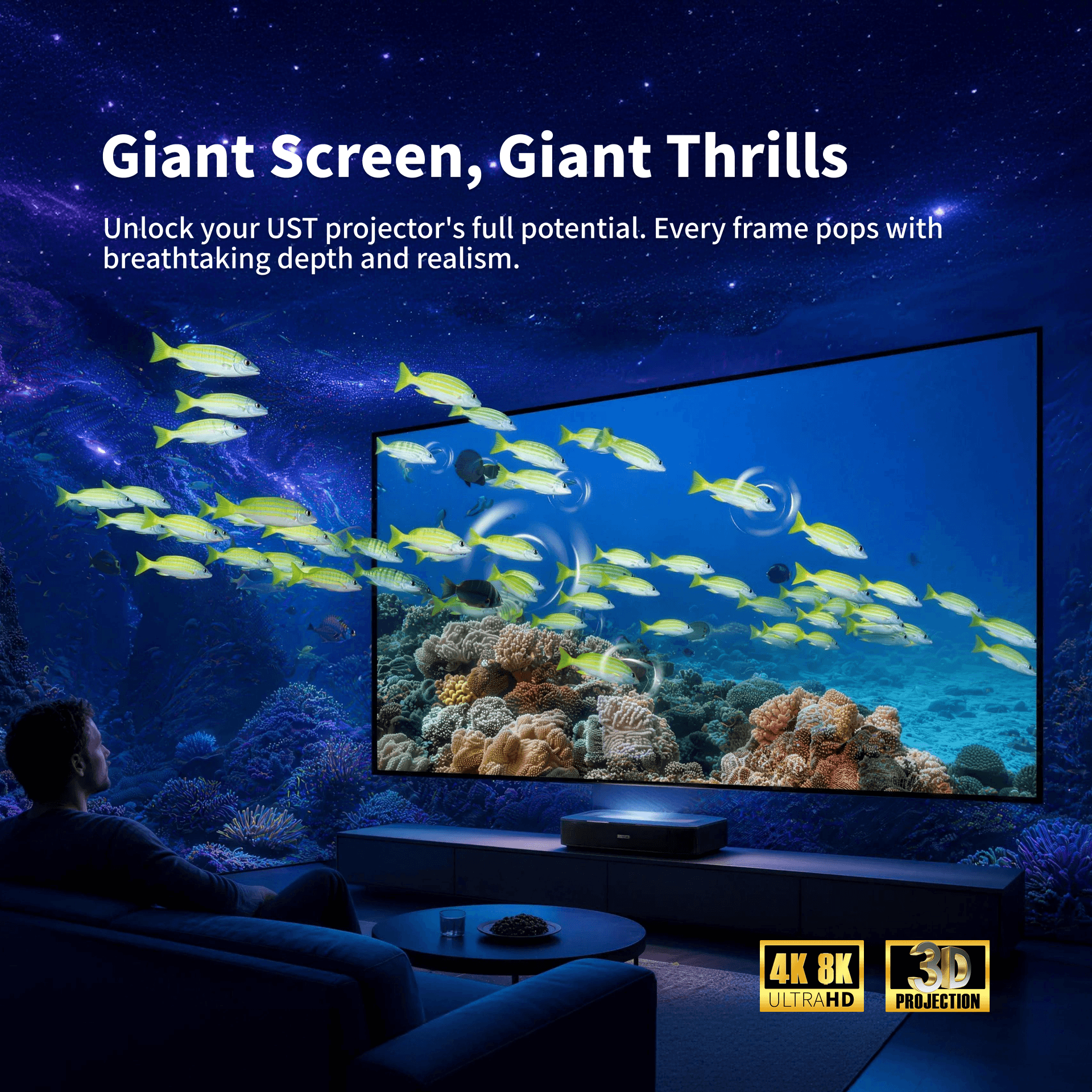 Elevate your home cinema with the Wupro Cinema 150" Seamless UST ALR Screen. Featuring advanced CLR lenticular technology and 90% light rejection for stunning 4K clarity