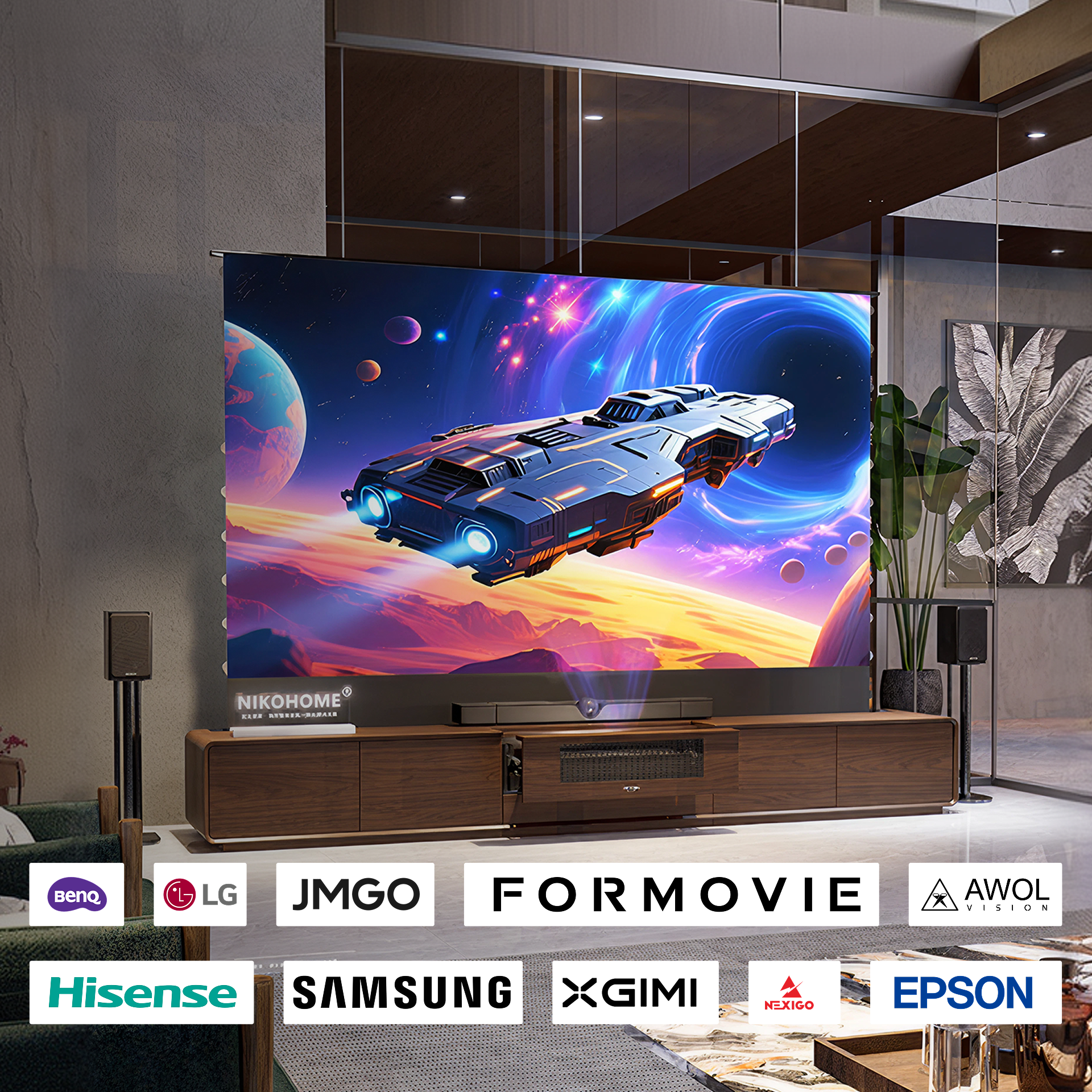 Ultra short throw projector cabinet compatible with Hisense Formovie XGIMI Samsung JMGO and AWOL Vision