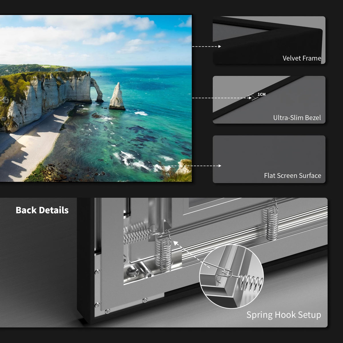 Ultra slim bezel design of WUPRO Gallery CBSP UST fixed frame screen