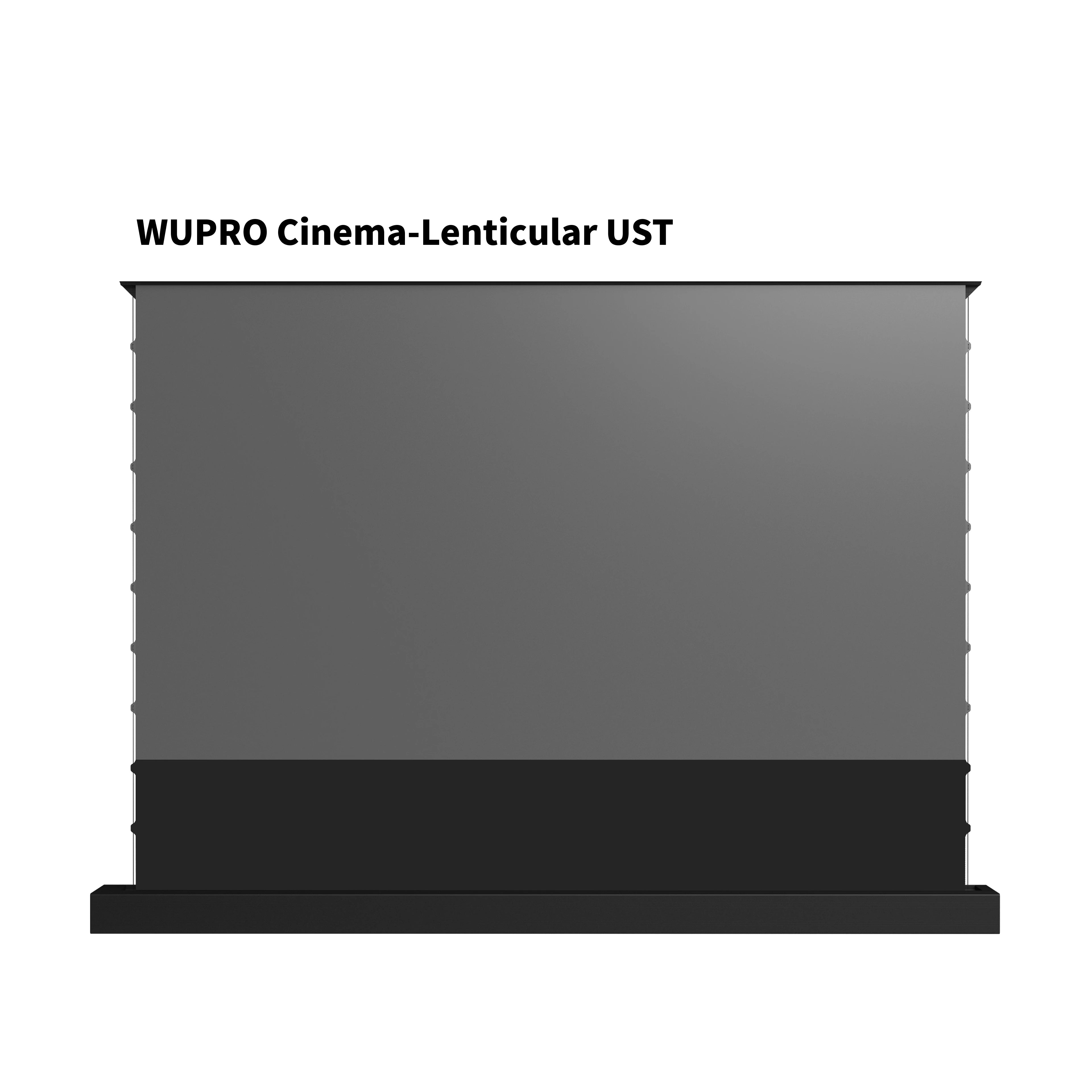 WUPRO Floor Rising Screen with Black Housing and Lenticular UST Screen Material without acoustic black bar
