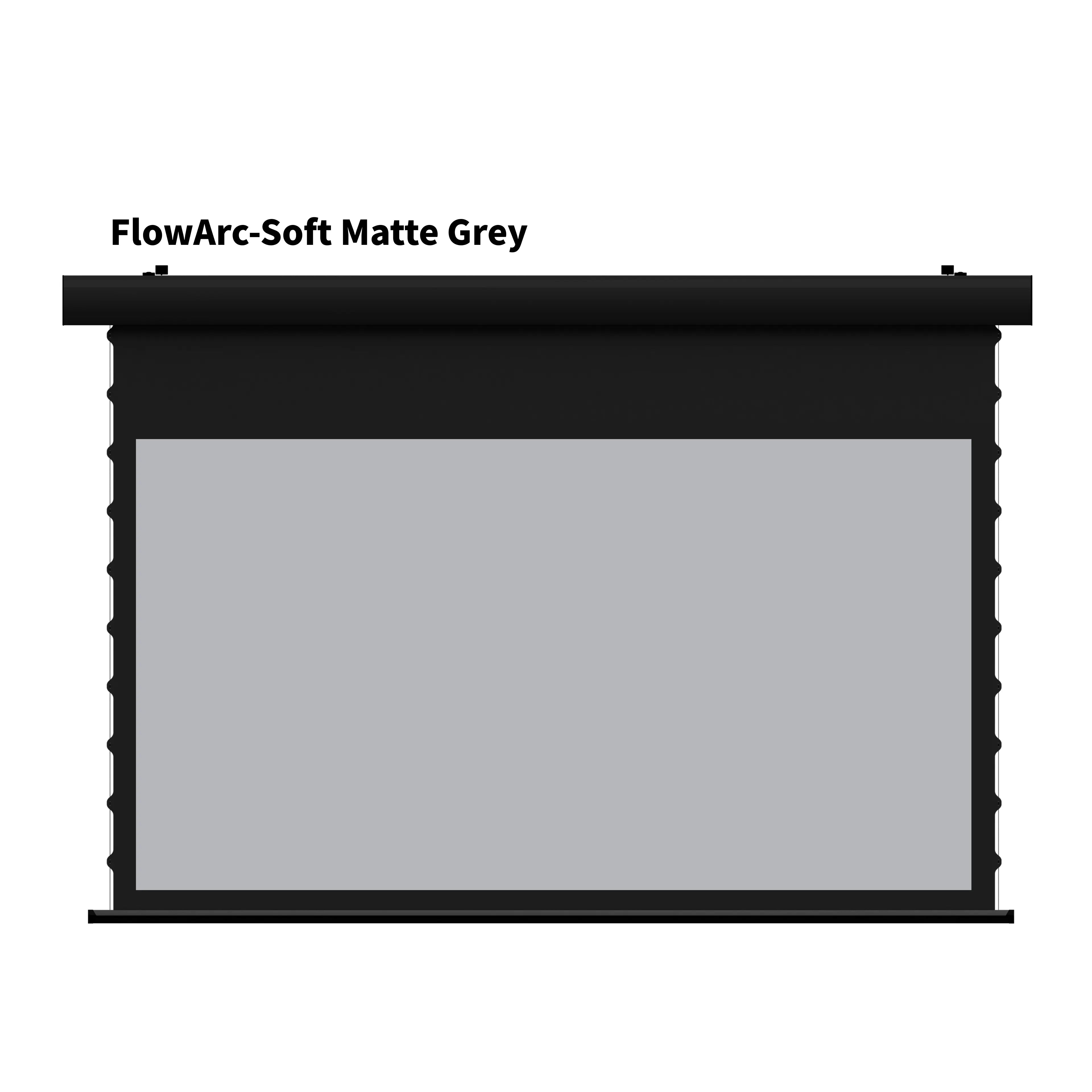 WUPRO FlowArc Motorized Drop Down Screen with Black Housing and Soft Matte Grey Screen Material