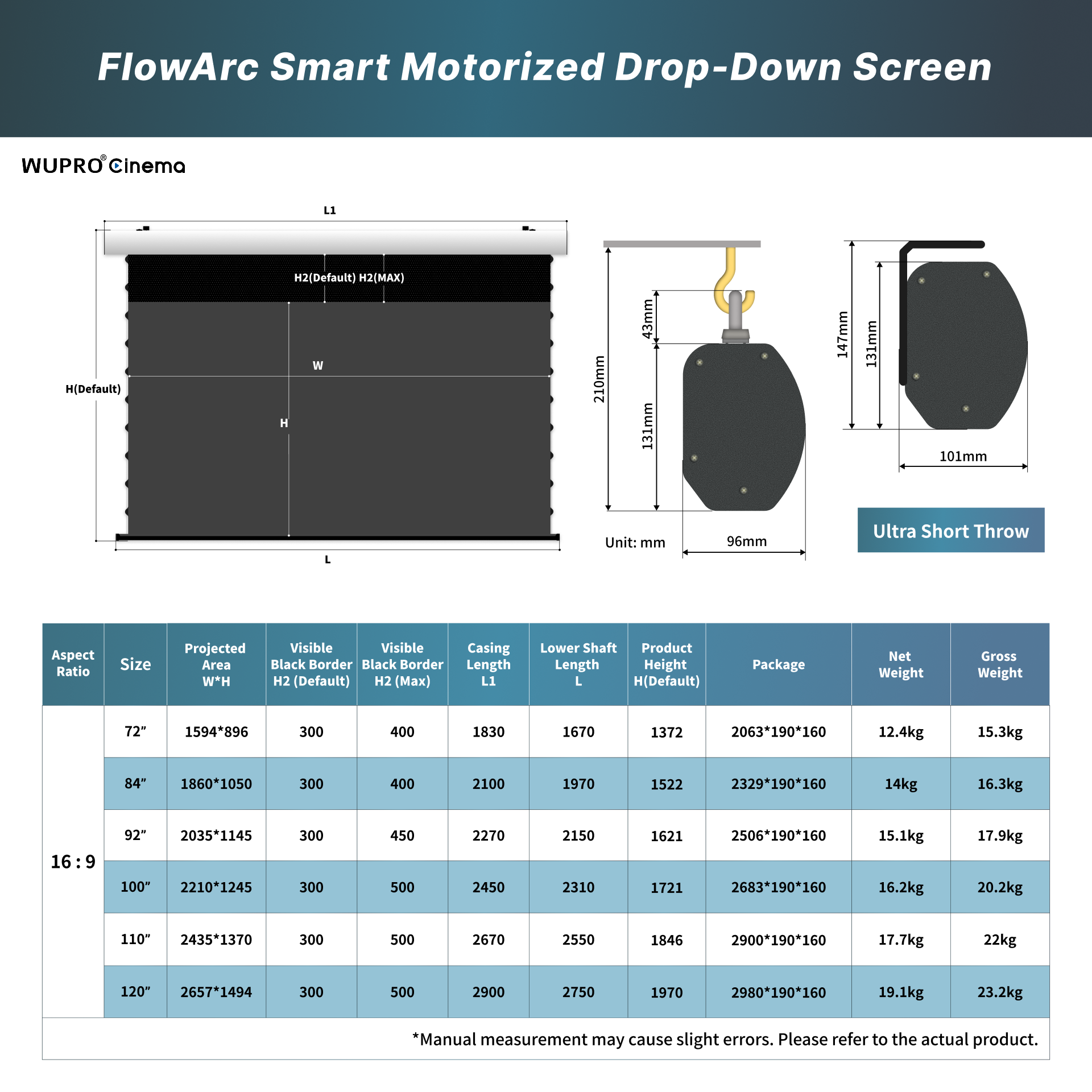 WUPRO Cinema FlowArc CLR Smart Motorized Drop-Down Screen CBSP