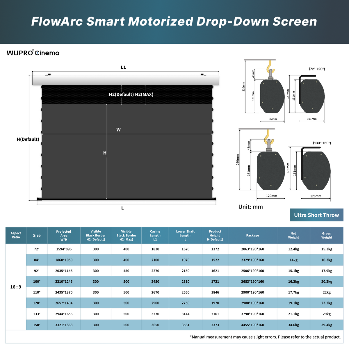 WUPRO Cinema FlowArc CLR Smart Motorized Drop-Down Screen CBSP