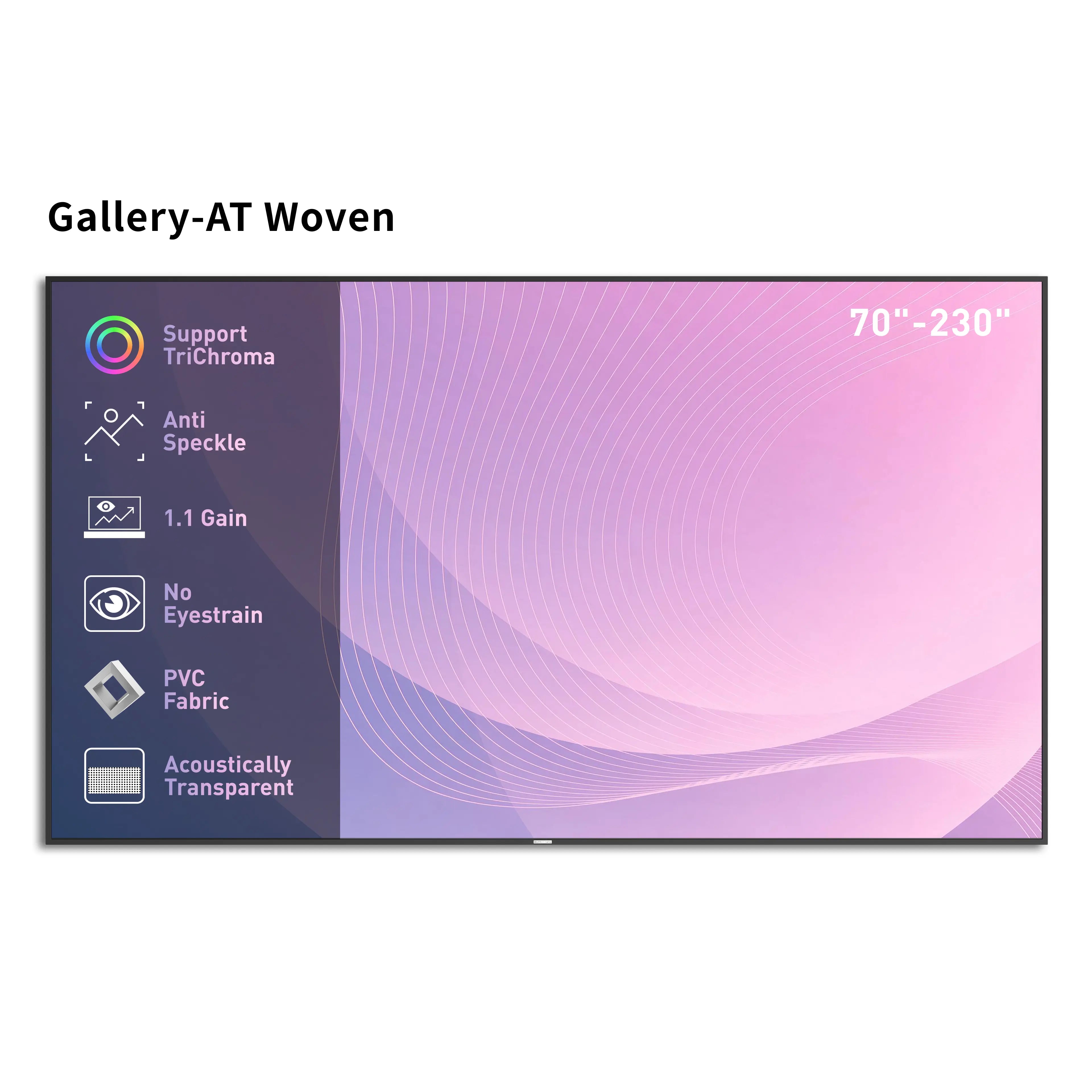 WUPRO Gallery 4K Woven AT fixed frame screen with acoustic transparency and anti-speckle performance for laser projector home theaters