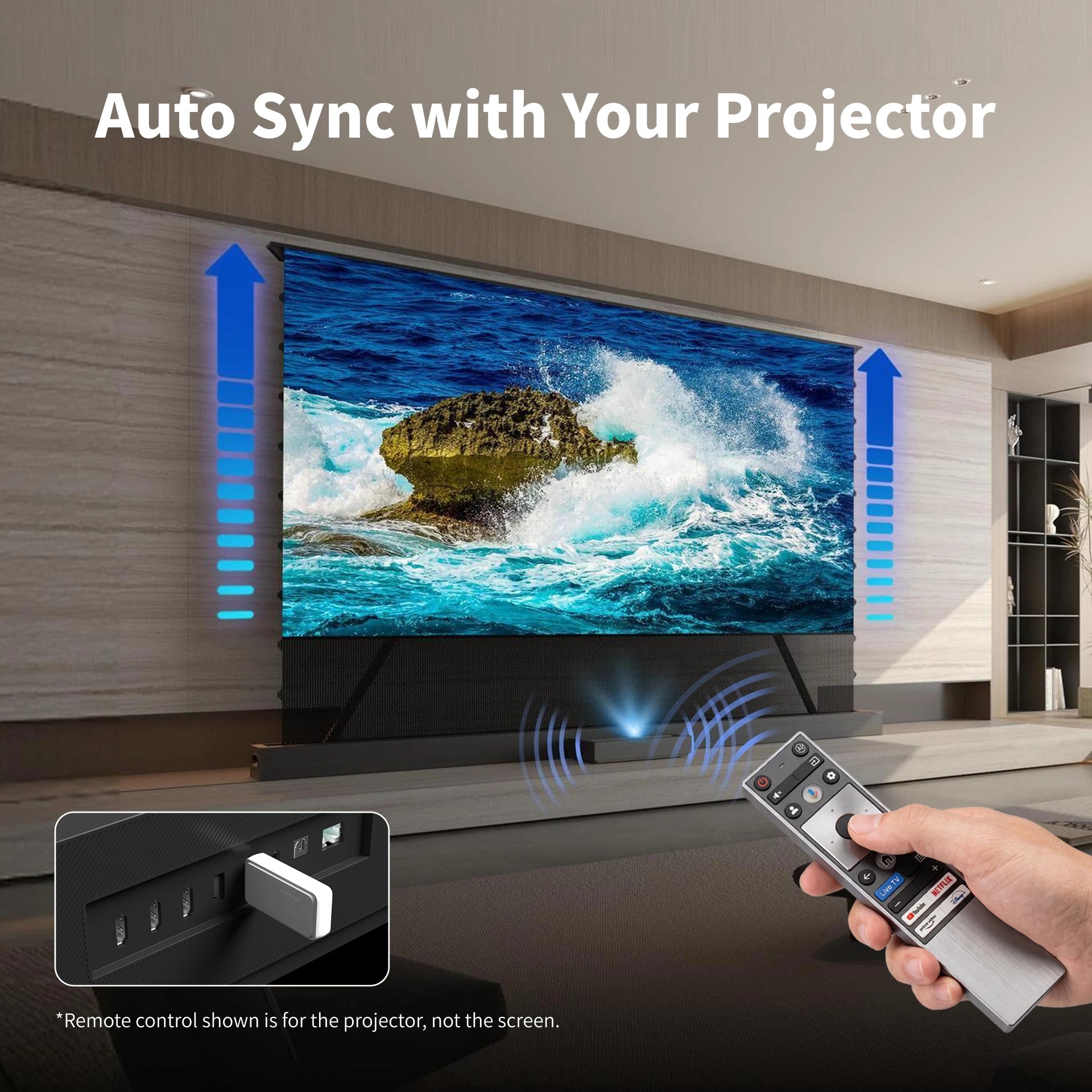 WUPRO LeApex CBSP USB trigger motorized floor rising screen automatically syncs with projector power