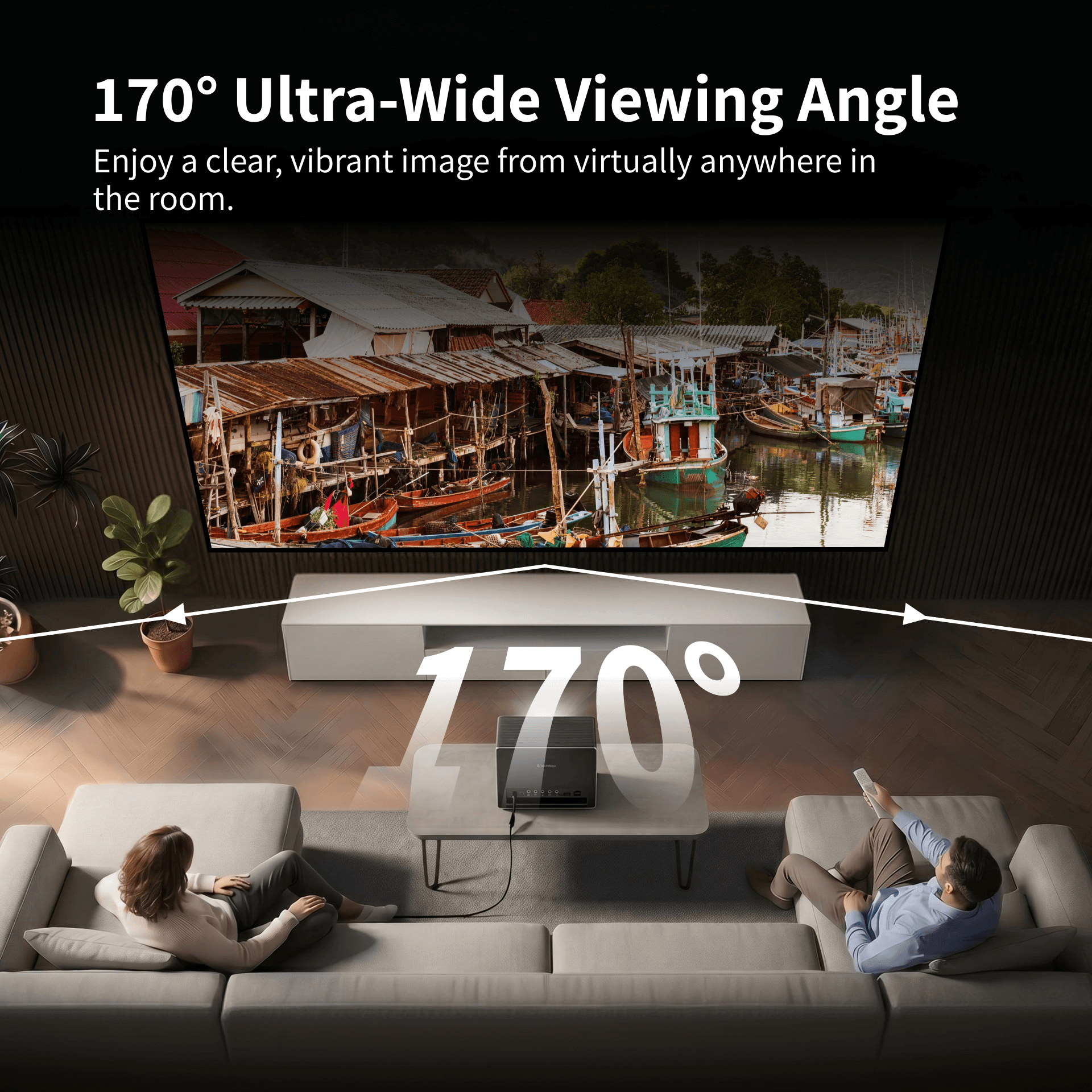 WUPRO Lenticular LT projection screen compatible with RGB laser projectors, delivering an ultra-wide viewing angle and superior image performance