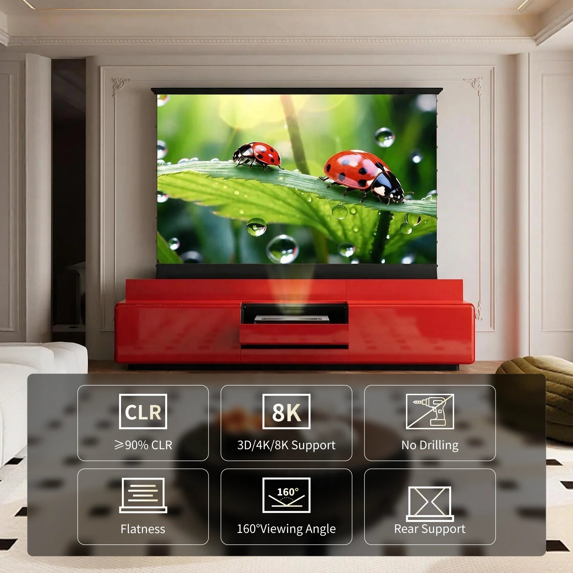 WUPRO Cinema MOONLIGHT Flip Open Invisible Ultra Short Throw Projector Laser TV Cabinet