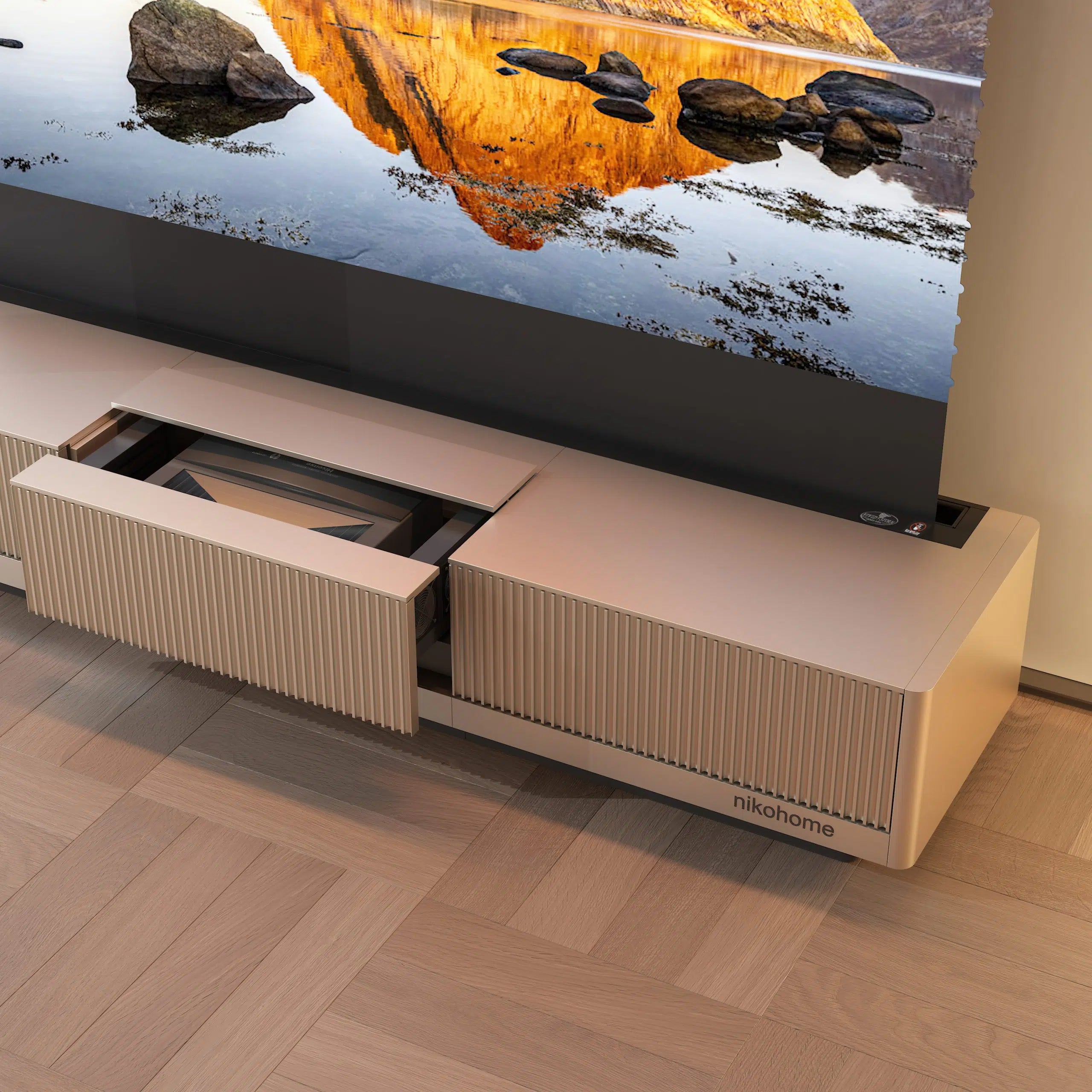 WUPRO Cinema SILVERFOX Invisible Ultra Short Throw Projector Laser TV Cabinet