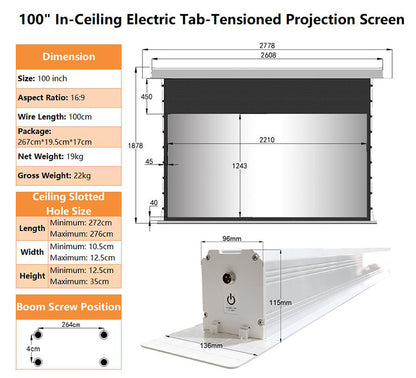 WUPRO Cinema Cirrus Smart Motorized In-Ceiling Screen