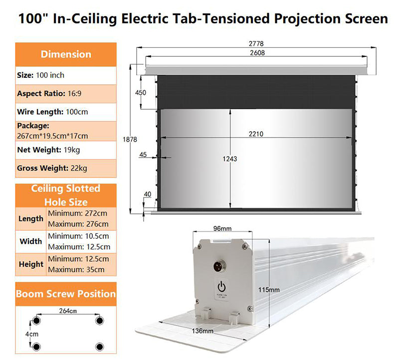 WUPRO Cinema Cirrus Smart Motorized In-Ceiling Screen