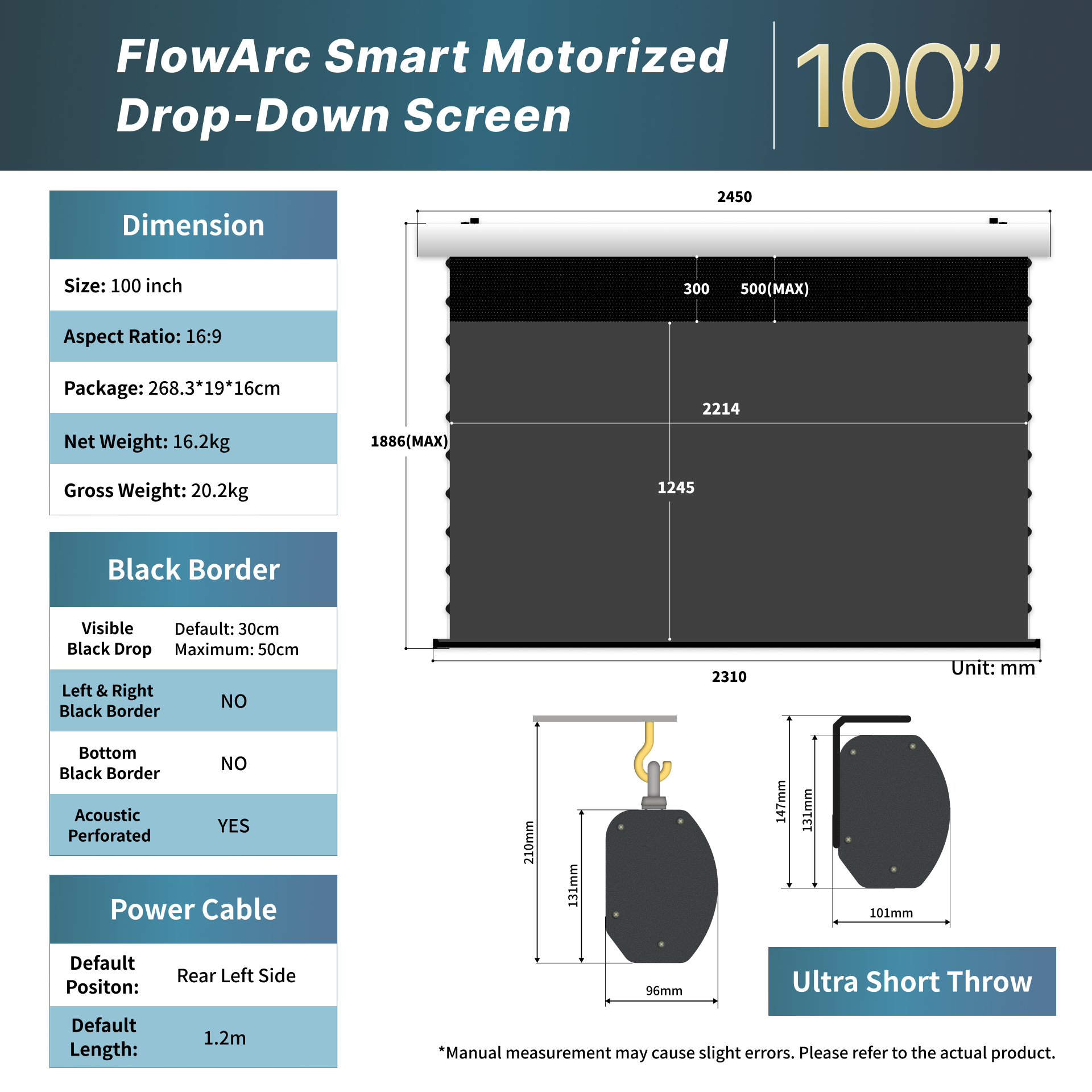 WUPRO Cinema FlowArc CLR Smart Motorized Drop-Down Screen CBSP