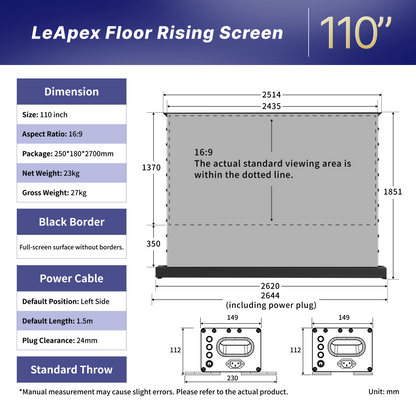 WUPRO Cinema LeApex ALR Smart Motorized Floor Rising Screen Black Crystal