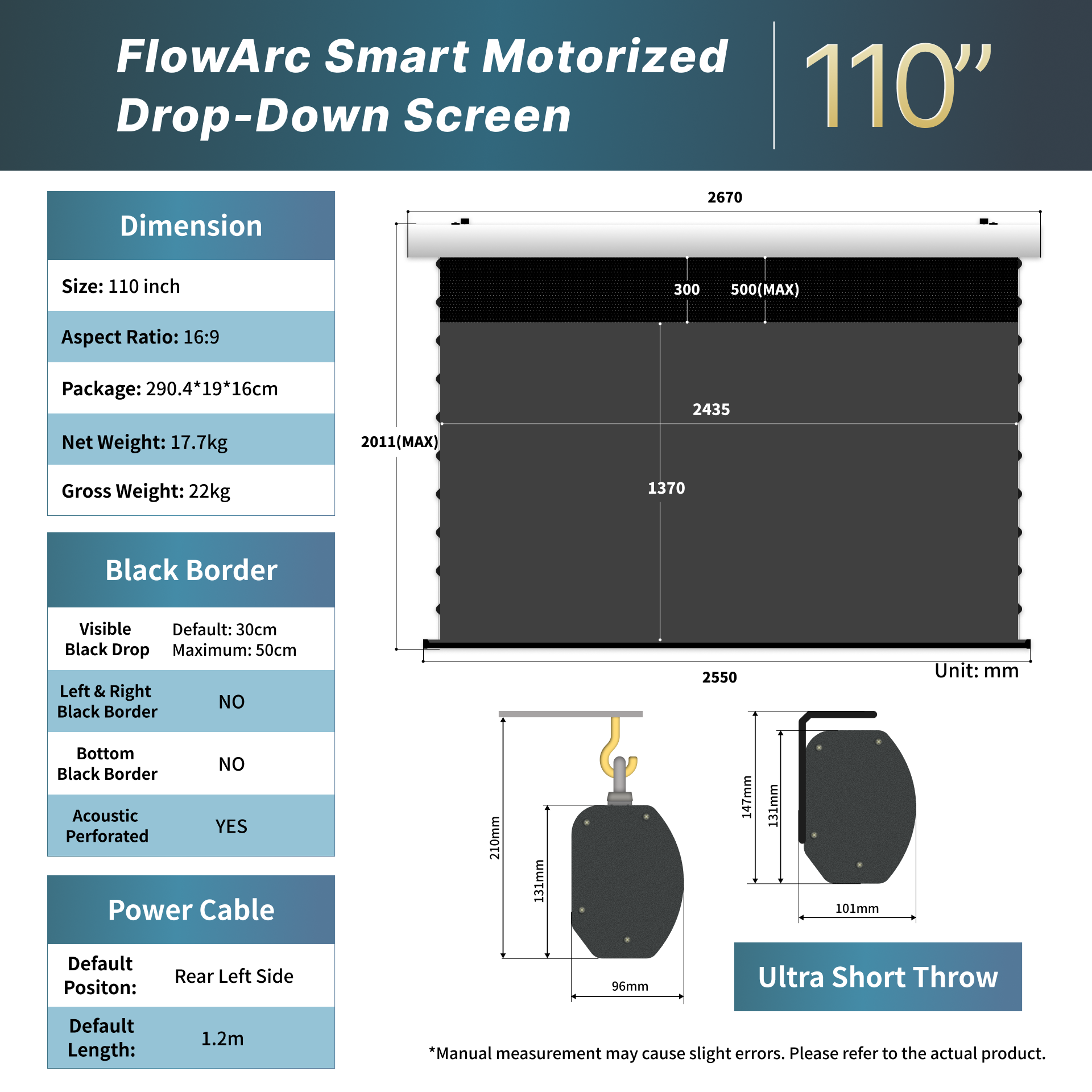 WUPRO Cinema FlowArc CLR Smart Motorized Drop-Down Screen CBSP