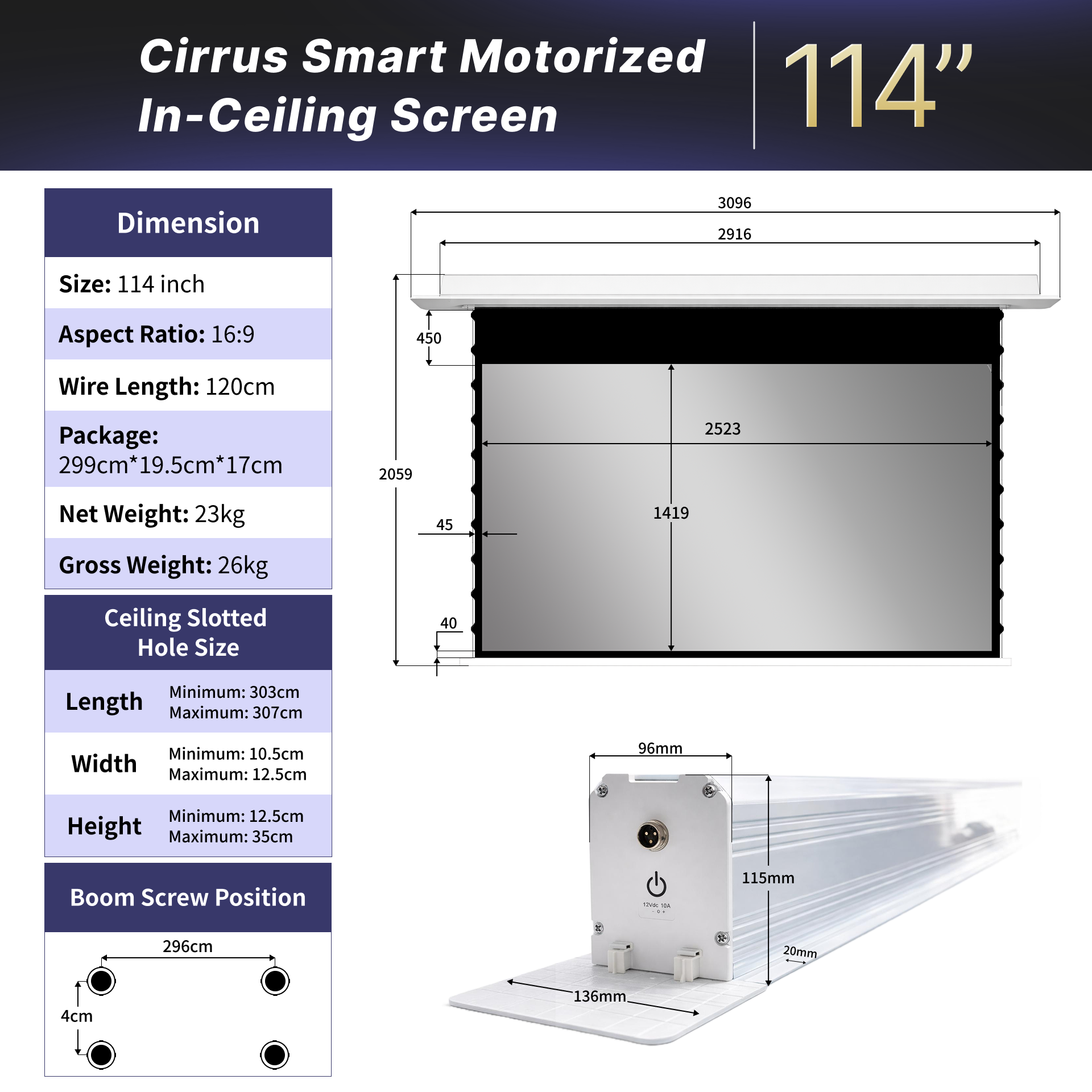 WUPRO Cinema Cirrus Motorisierte Deckenleinwand