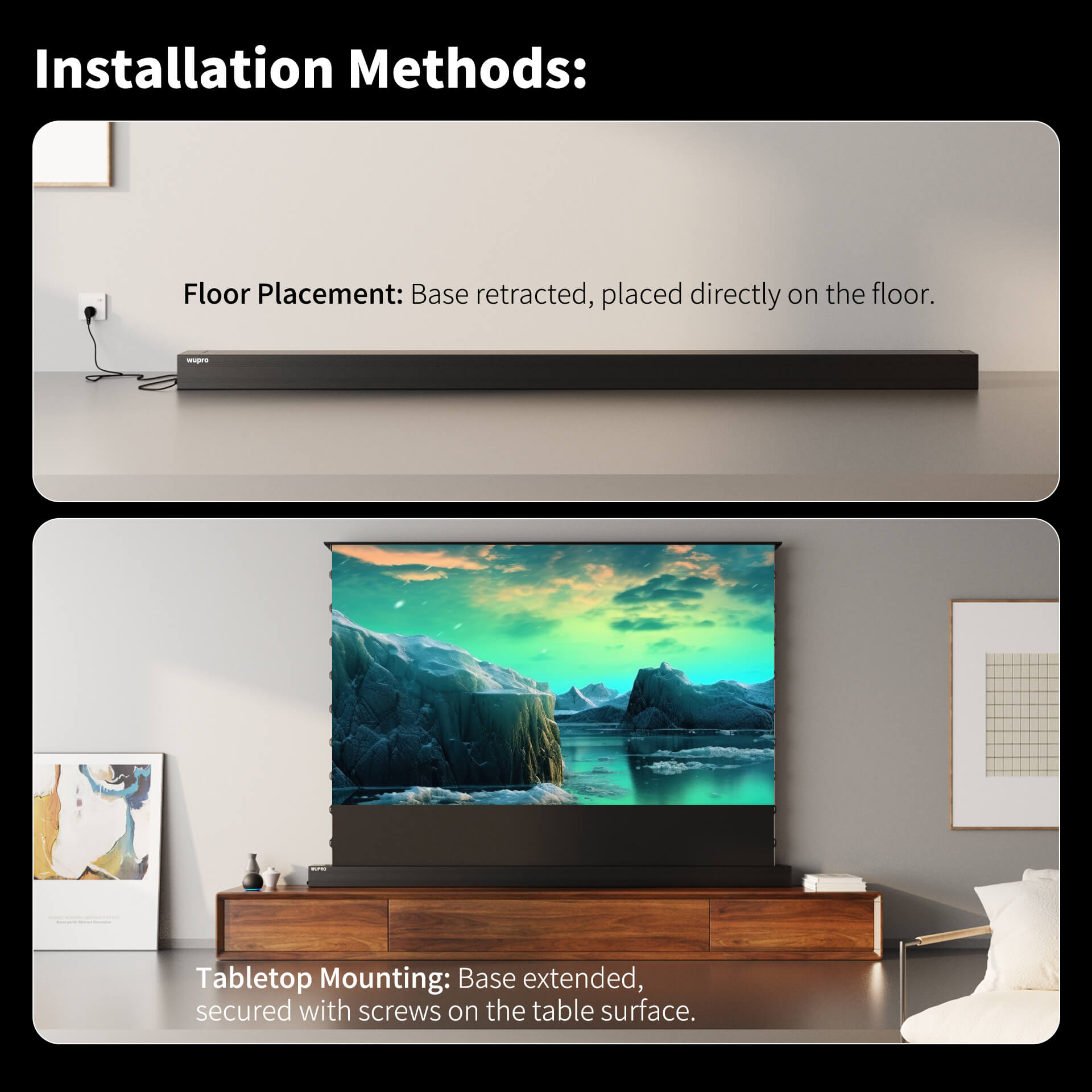 WUPRO Cinema LeApex ALR Smart Motorized Floor Rising Screen Black Crystal