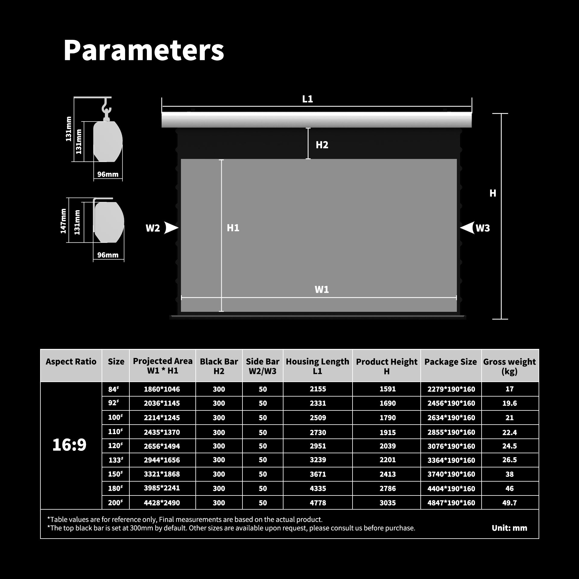 WUPRO Cinema FlowArc Smart Motorized Drop-Down Screen Grey Crystal