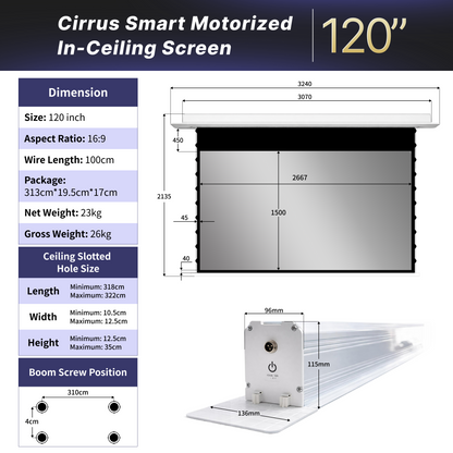 WUPRO Cinema Cirrus Smart Motorized In-Ceiling Screen