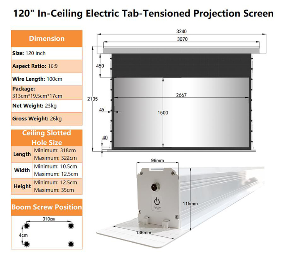 WUPRO Cinema Cirrus Smart Motorized In-Ceiling Screen