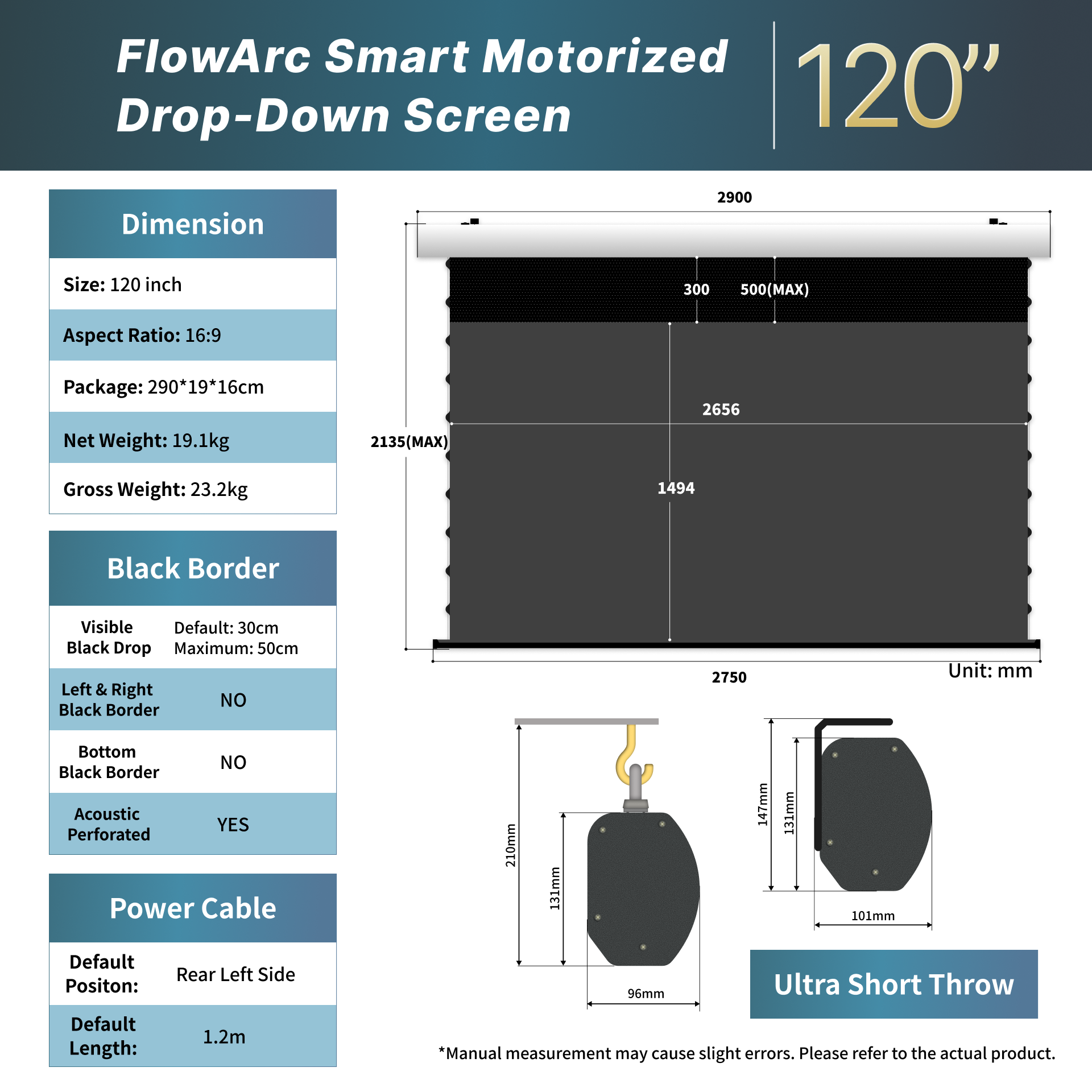 WUPRO Cinema FlowArc CLR Smart Motorized Drop-Down Screen CBSP