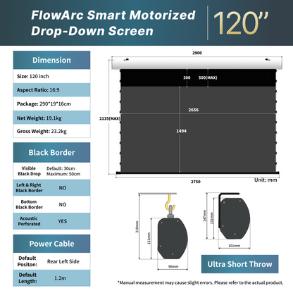 WUPRO Cinema FlowArc CLR Smart Motorized Drop-Down Screen CBSP