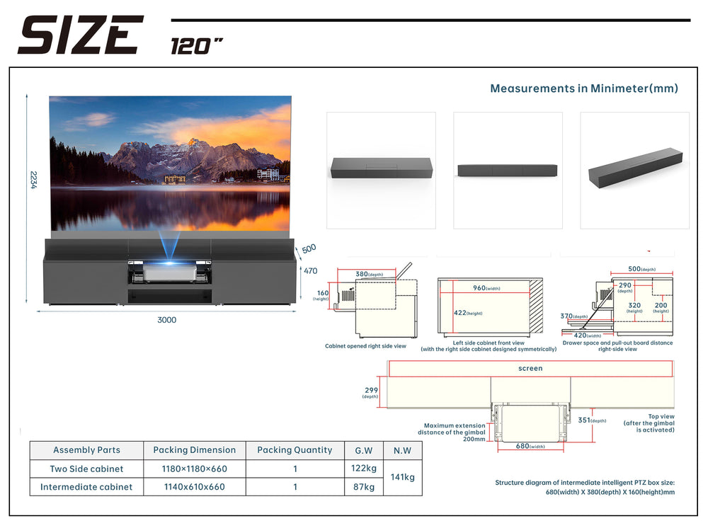WUPRO Cinema DR-500 Ultrakurzdistanz-Projektor Laser TV-Möbel