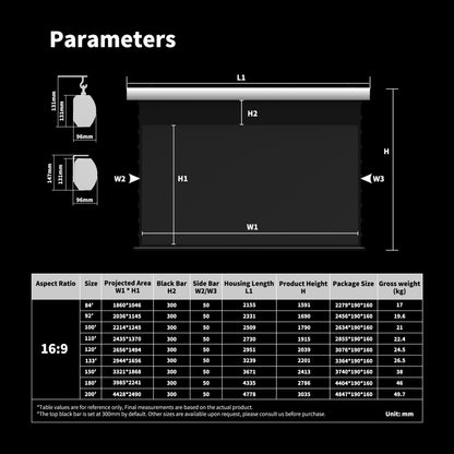 WUPRO Cinema FlowArc ALR Smart Motorized Drop-Down Screen Black Crystal